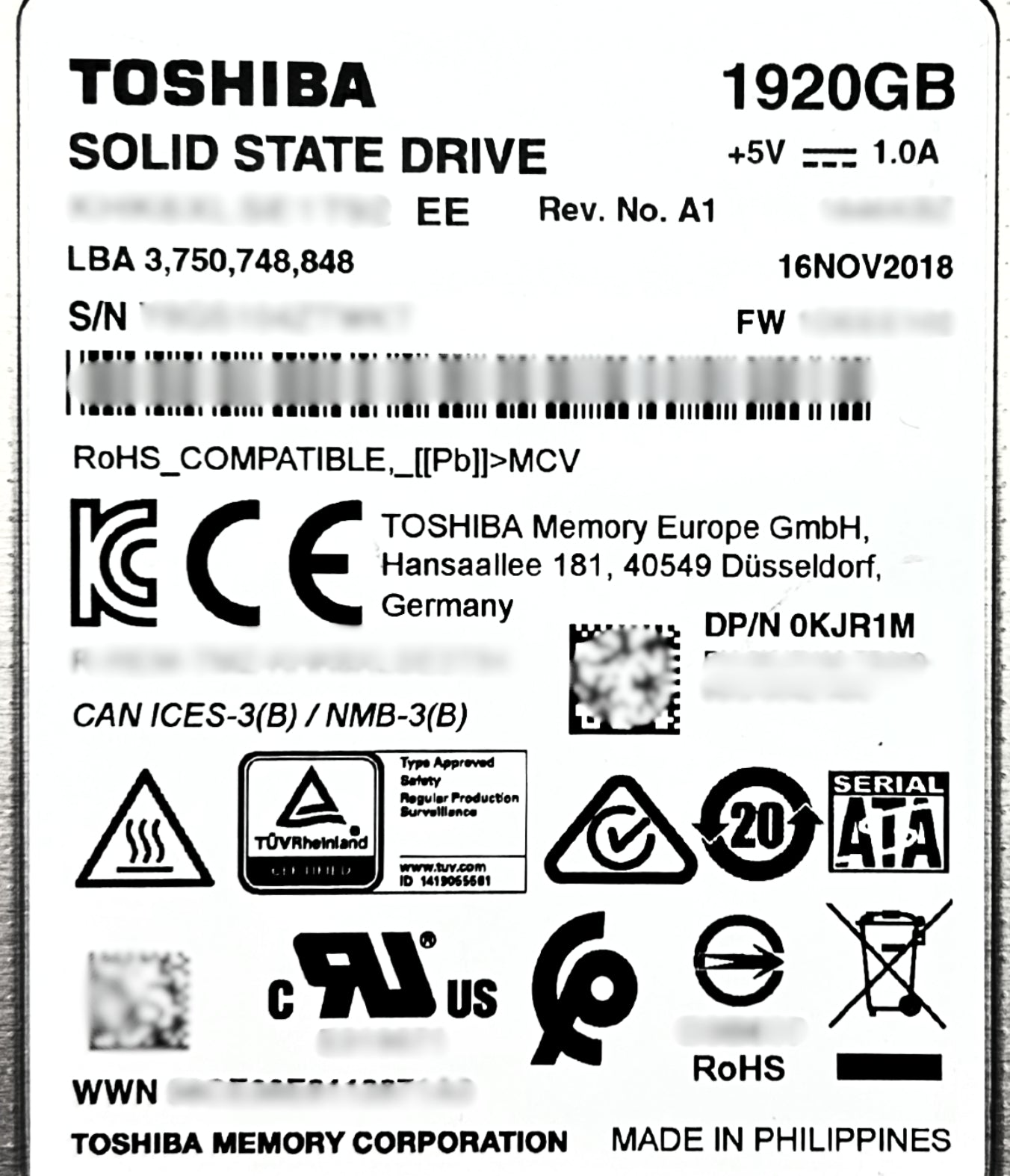 Dell KJR1M 1.92TB SSD SATA 2.5 6G KHK6XLSE1T92 / 1846KBZ