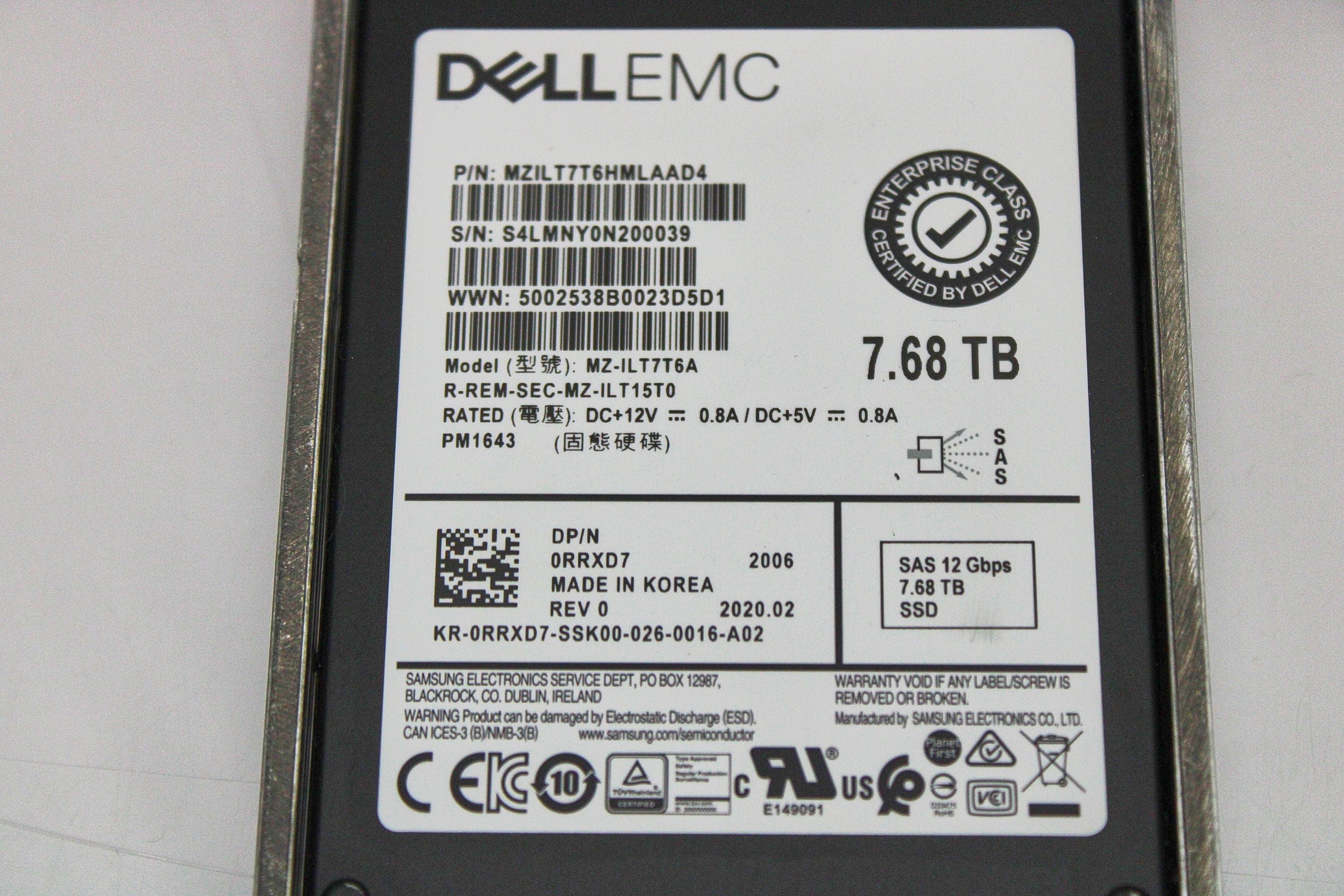 Dell RRXD7 7.68TB SSD SAS 2.5 12G MZILT7T6HMLA0D4 / MZ-ILT7T6A