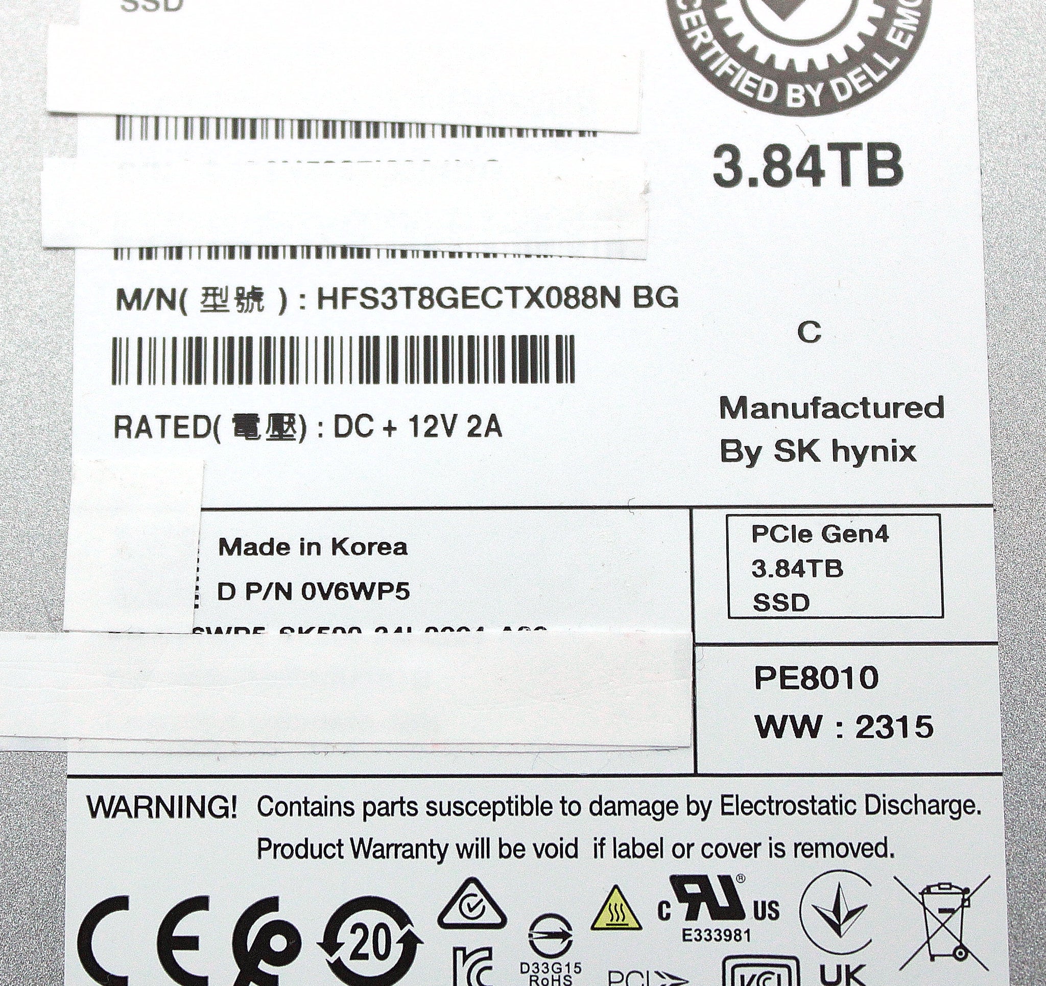 Dell V6WP5 3.84TB SSD 2.5 PCE-e GEN4 HFS3T8GECTX088N