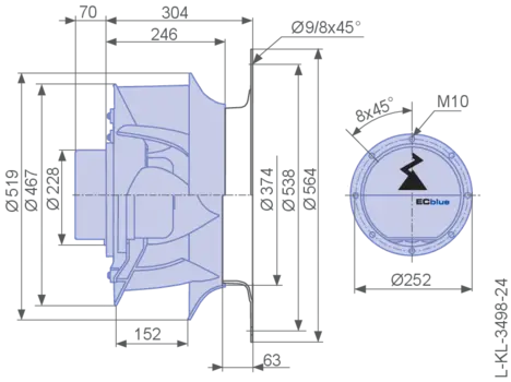 RH50V-ZIK.GG.VR ZIEHL-ABEGG Centrifugal fan 23.1kW 3-380/480V 5.00-3.90A 1770rpm