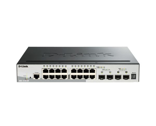 DGS-1510-20 - D-Link DGS-1510 Series 16-Ports 10/100/1000BASE-T Ethernet and 2-Ports SFP Layer 2 Rack-mountable Smart Managed Stackable Switch with 2-Ports SFP+