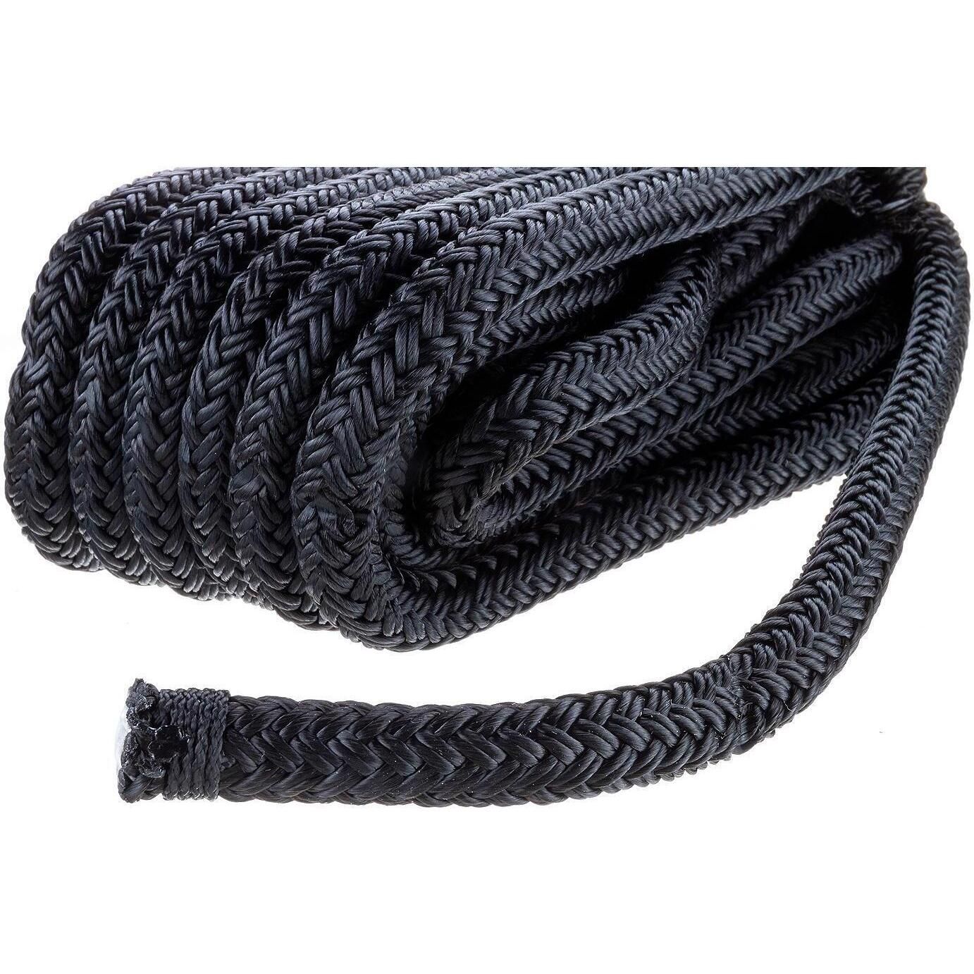 Seachoice Double-Braid Nylon Dock Line w/ Eye Splice, Pre-Shrunk, Heat Stabilized, 1/2 In. X 25 Ft., Black