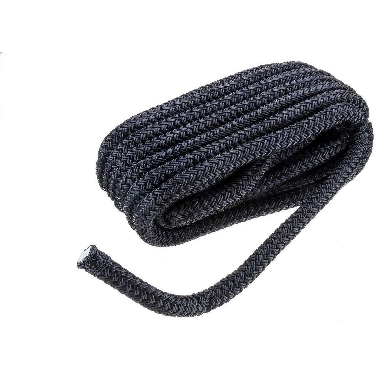 Seachoice Double-Braid Nylon Dock Line w/ Eye Splice, Pre-Shrunk, Heat Stabilized, 1/2 In. X 25 Ft., Black