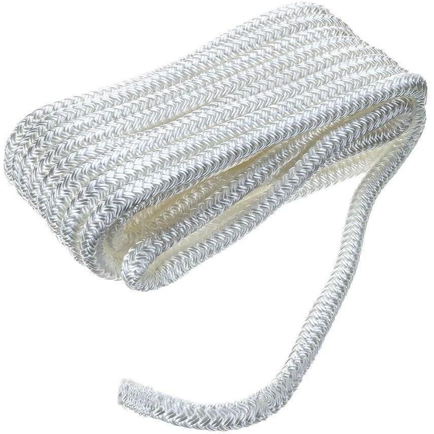 Seachoice Double-Braid Nylon Dock Line w/ Eye Splice, Pre-Shrunk, Heat Stabilized, 3/8 In. X 20 Ft., White
