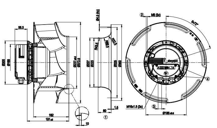 Ebmpapst R3G355-RG56-01 Centrifugal fan 730/745W 3-380-480V 1.7A 2240rpm
