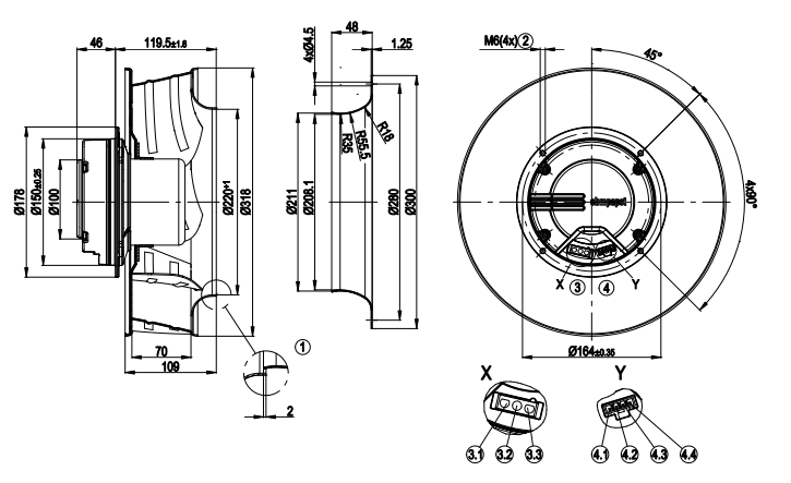 R3G310-AJ38-61 Ebm-papst Centrifugal Fan 200-277V 275W 1.2A 2300Rpm Motor M3G084-DF