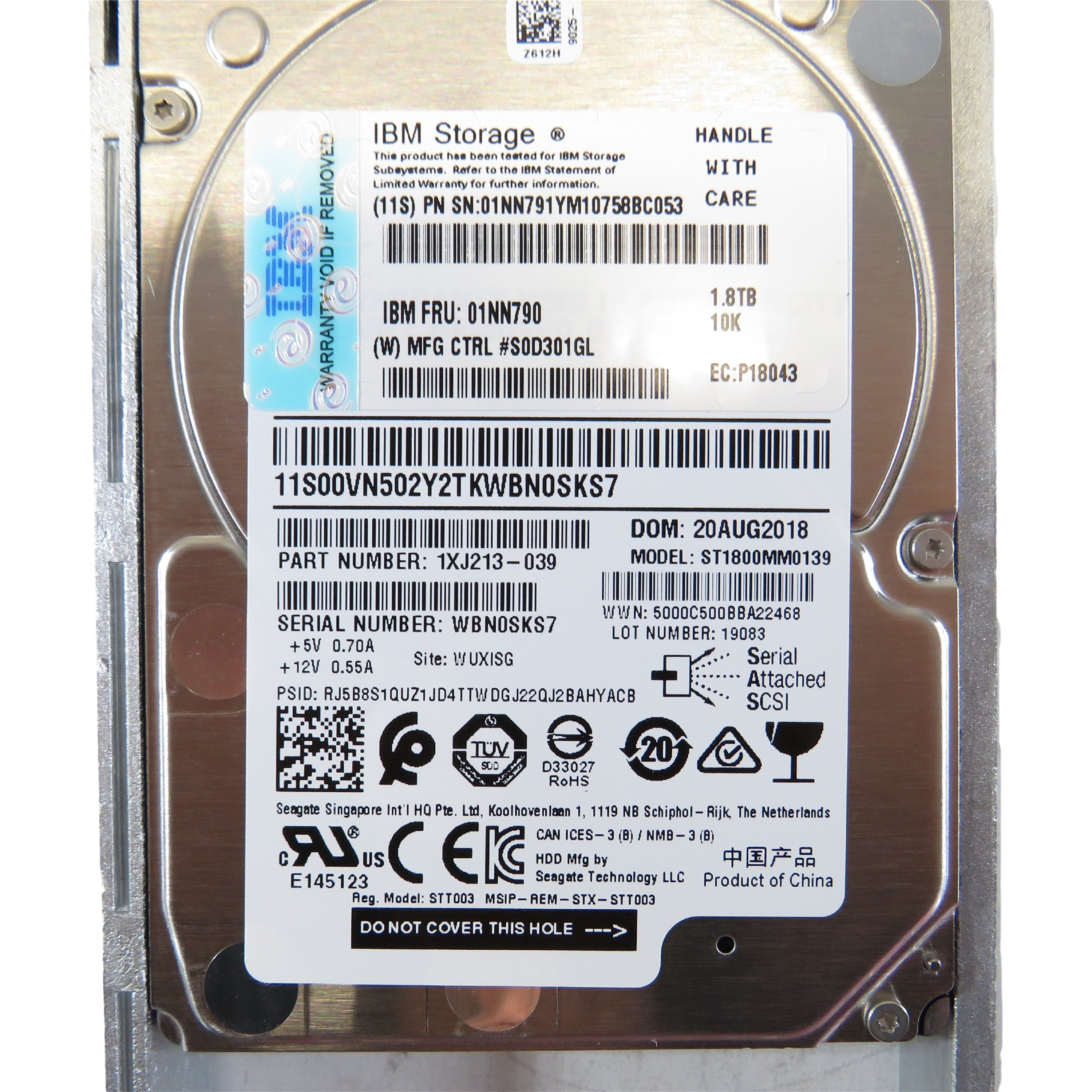 IBM 01NN790 01NN791 1.8TB 10K RPM 2.5" SAS 12Gbps SFF SED HDD Hard Drive (Refurbished)