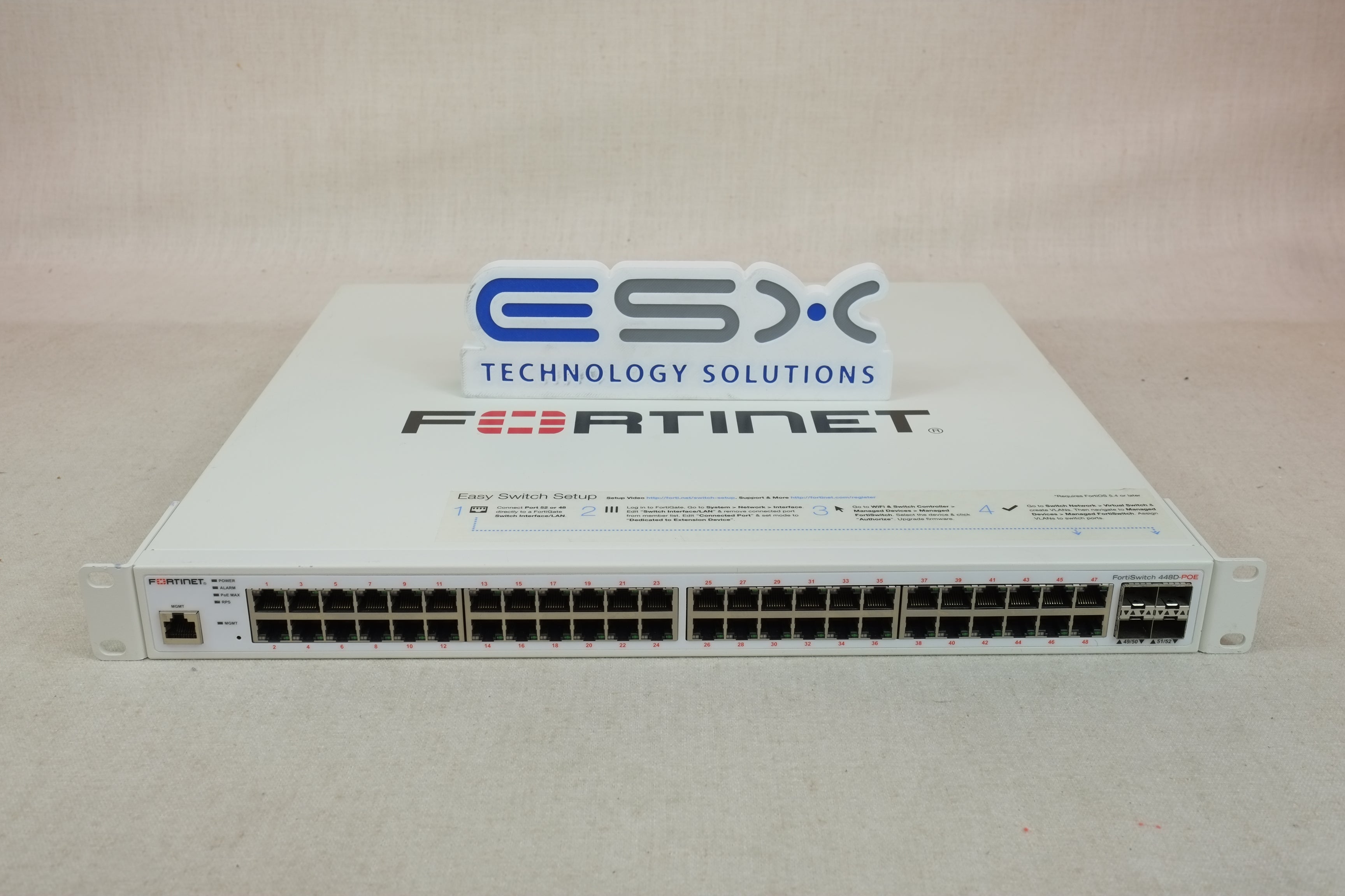 Fortinet FS-448D-POE 48 Port Gigabit PoE 4x 10GB SFP+ L2 Switch w/ Rack Ears