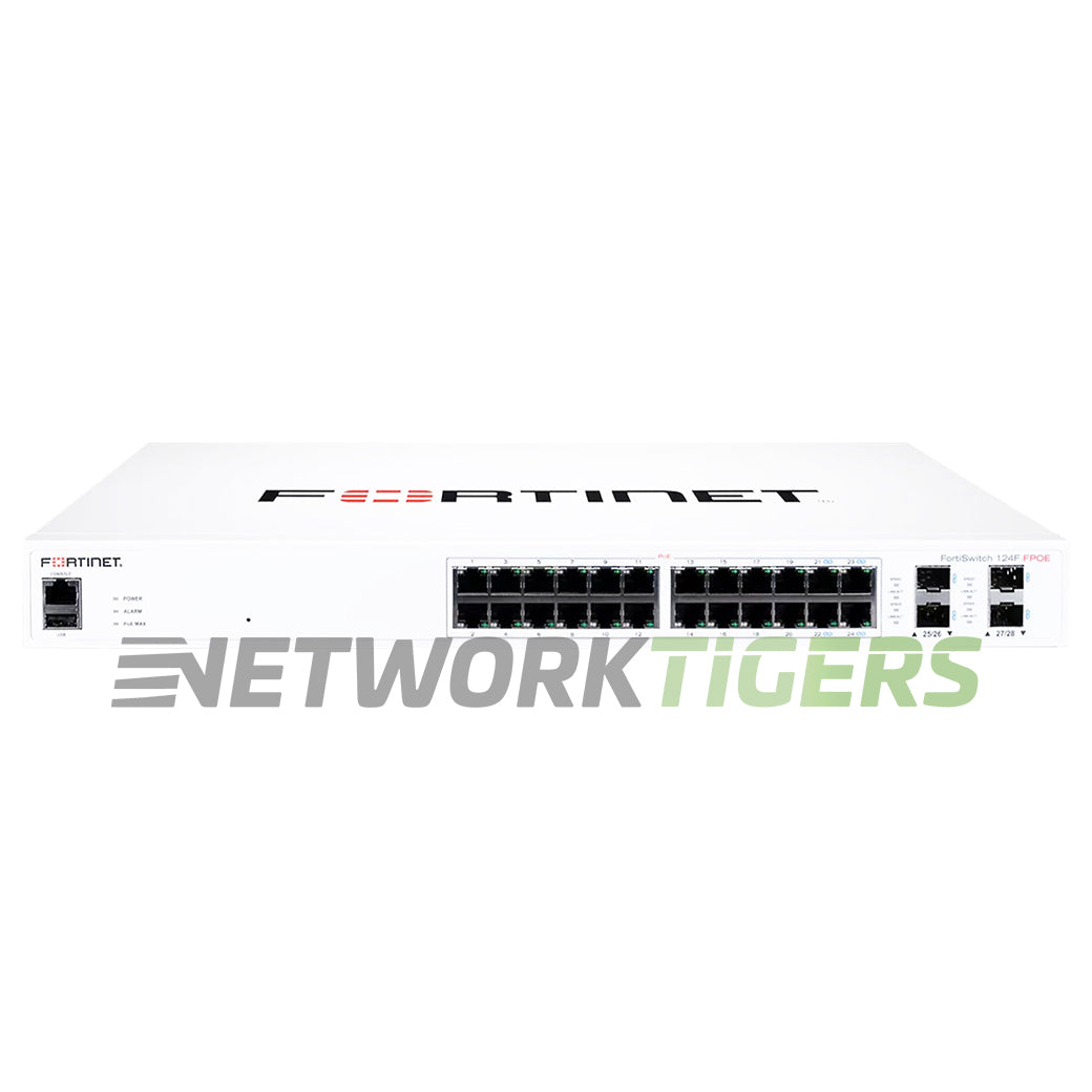 Fortinet FS-124F-FPOE 100 24x1GB PoE RJ45 4x10 SFP+ Registrable/Unclaimed Switch