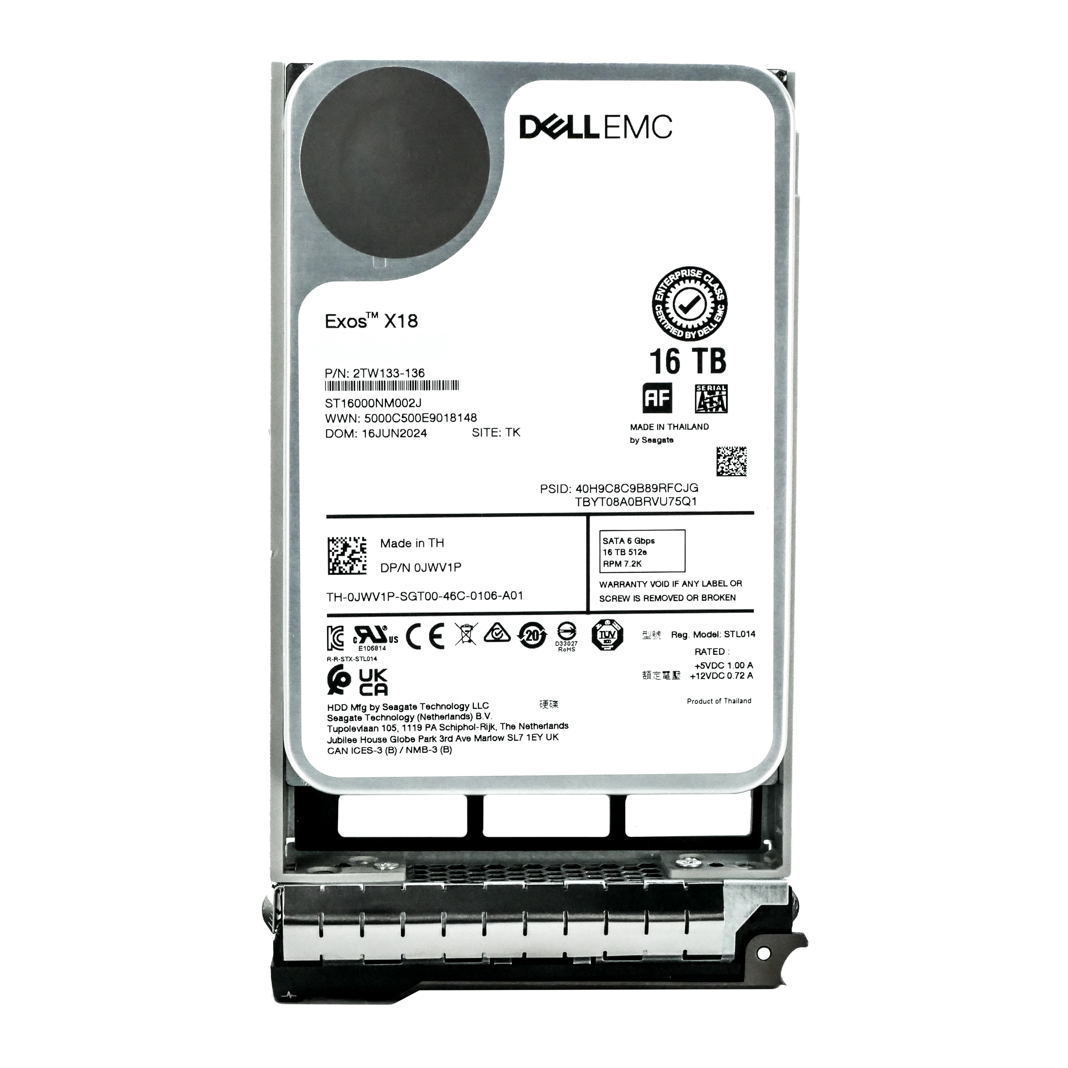 Dell G13 0JWV1P 16TB 7.2K RPM SATA 6Gb/s 512e 3.5in Recertified Hard Drive