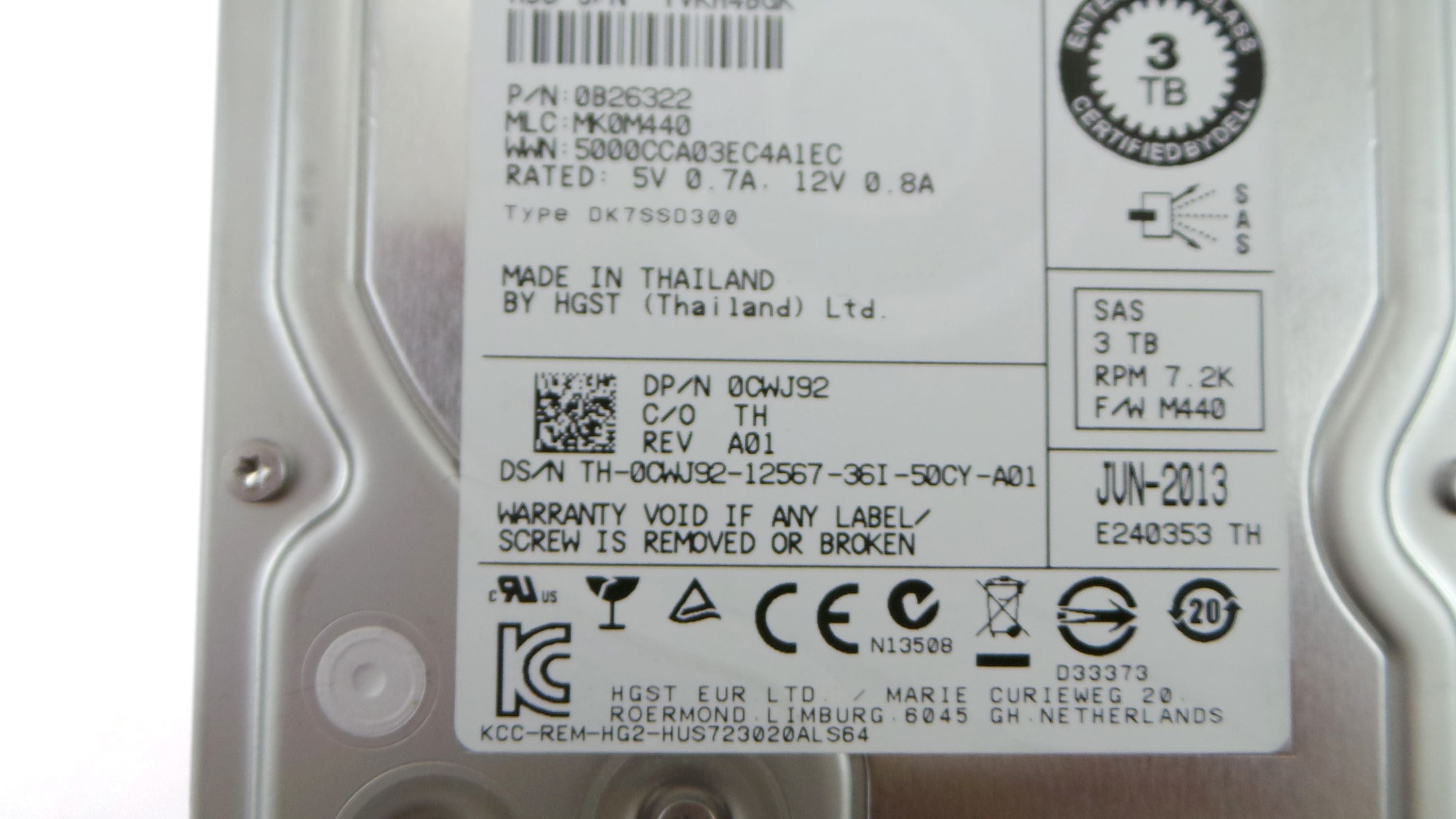 HGST HUS723030ALS640 3TB SAS 7.2K 3.5" 6G HDD