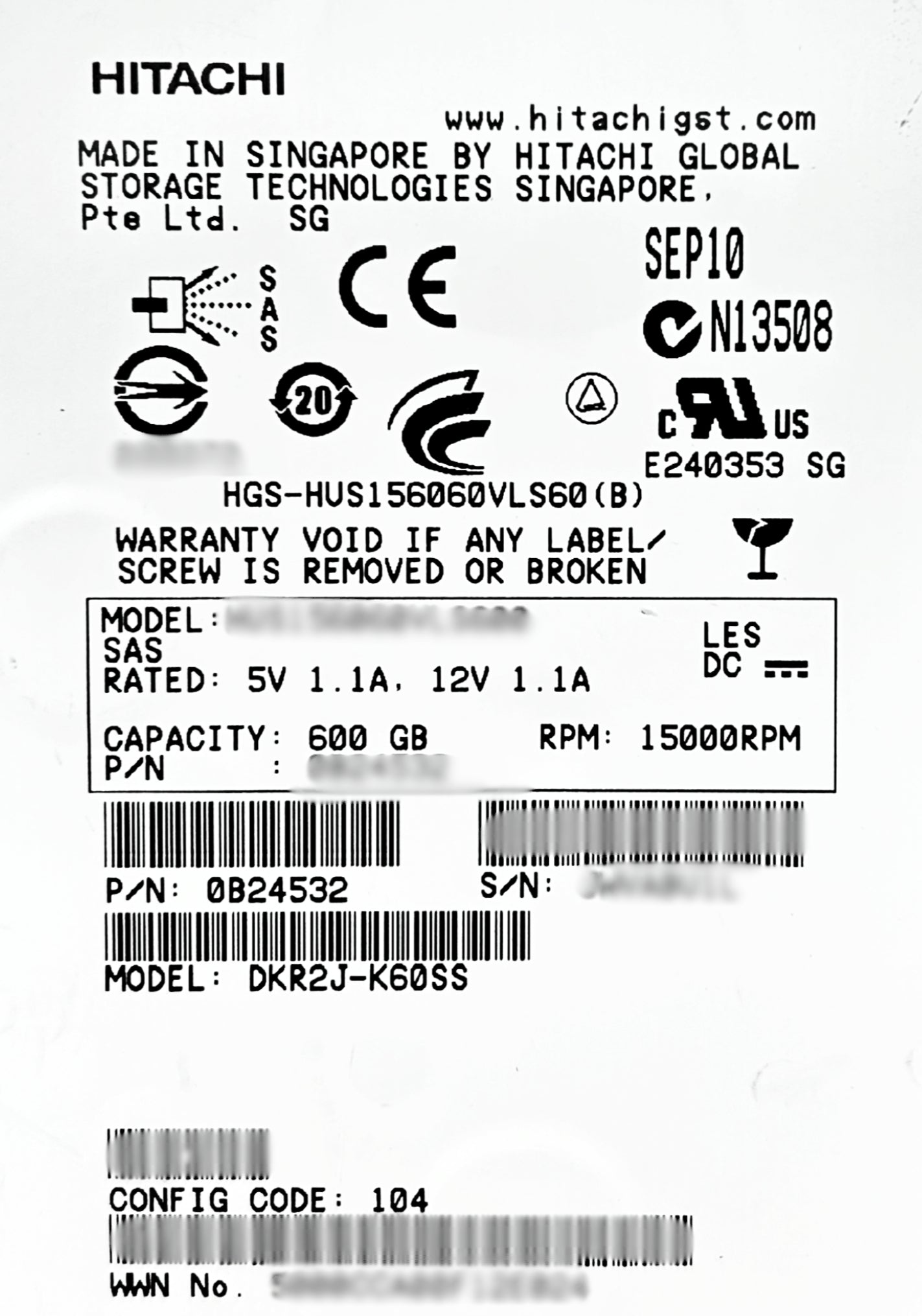 Hitachi DKR2J-K600SS 600GB SAS HDD - Rear View | Alo Tech Solutions
