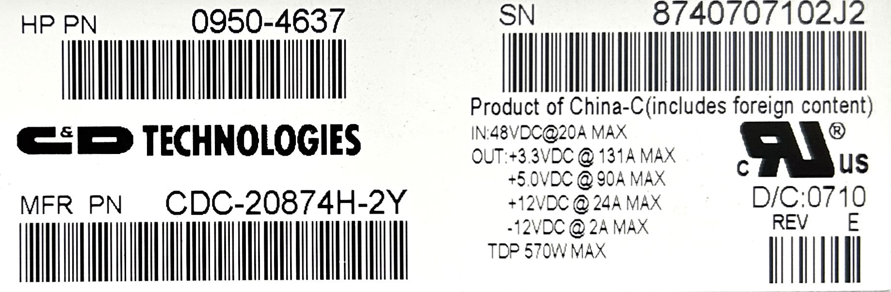 HP 0950-4637 PWR MDL 48VDC PCIX N+1 (RX/RPXX40)