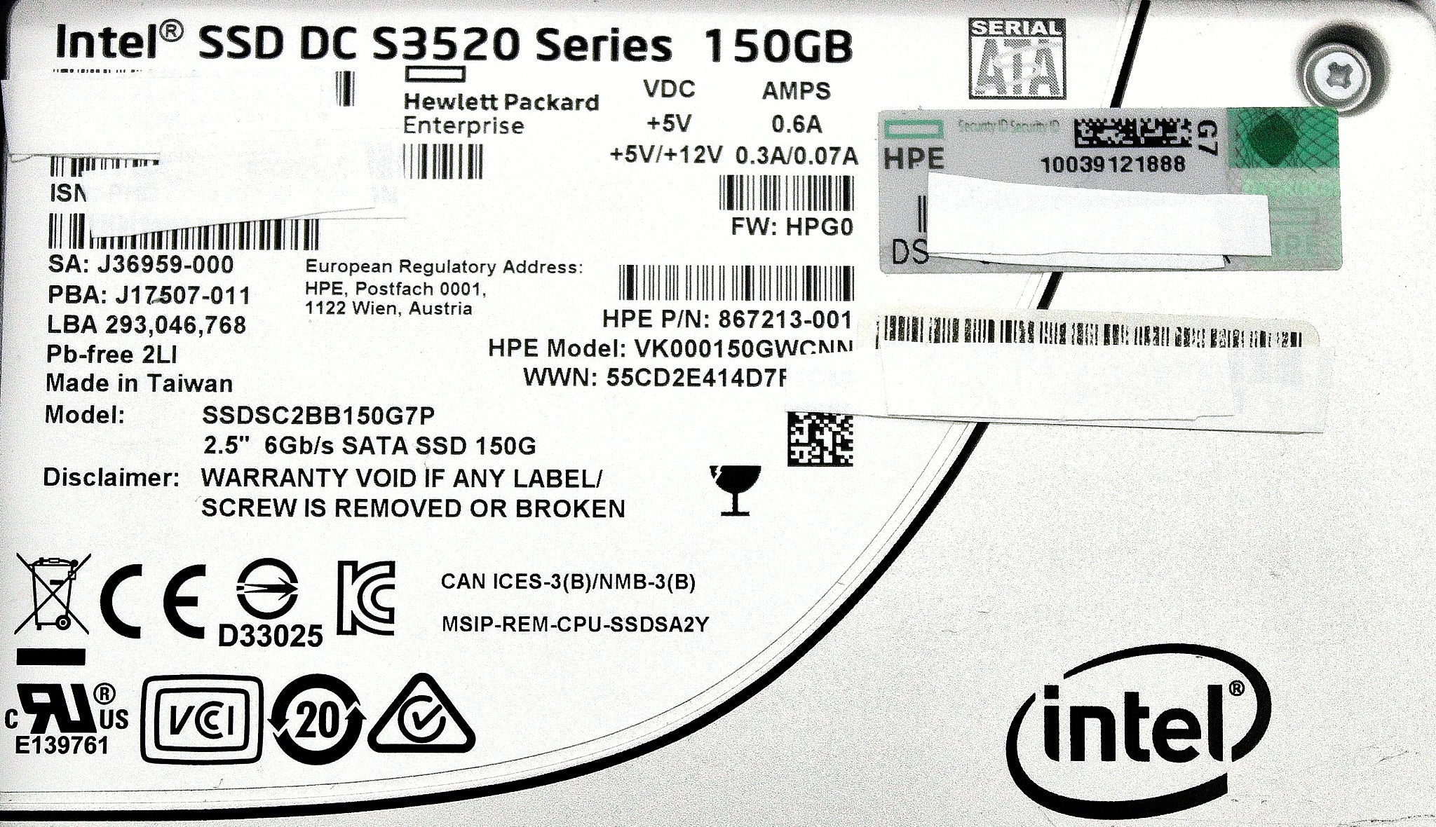 HP 869575-001 150GB 6G SFF RI SC DS SATA SSD HDD