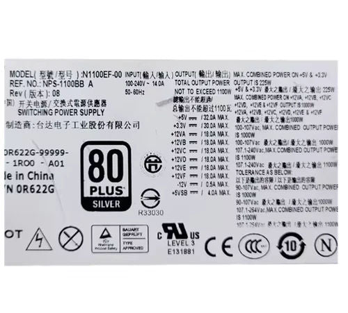 Dell N1100EF-00 1100W Hot-Swap Server Power Supply Module R622G