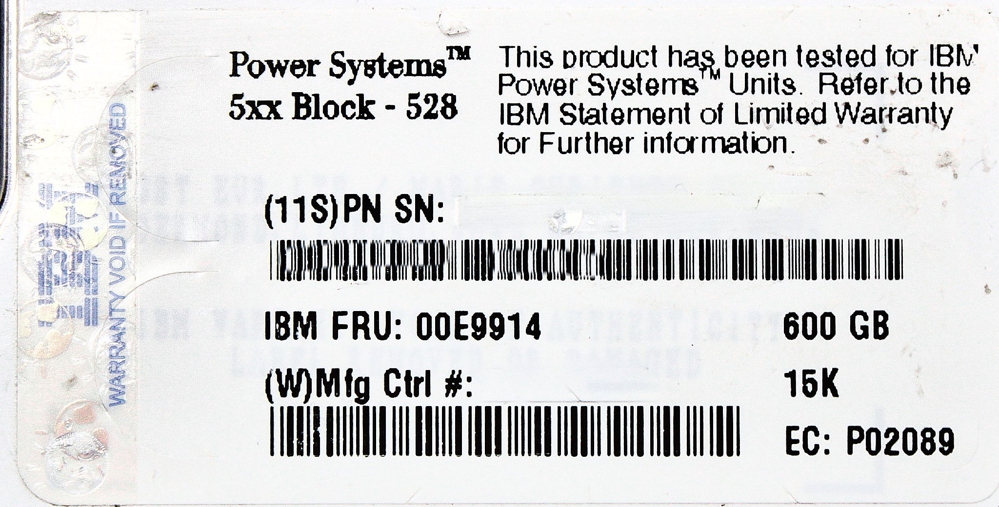 IBM 00E9914 600GB 15K SAS SFF-3 HDD CCIN 59E4