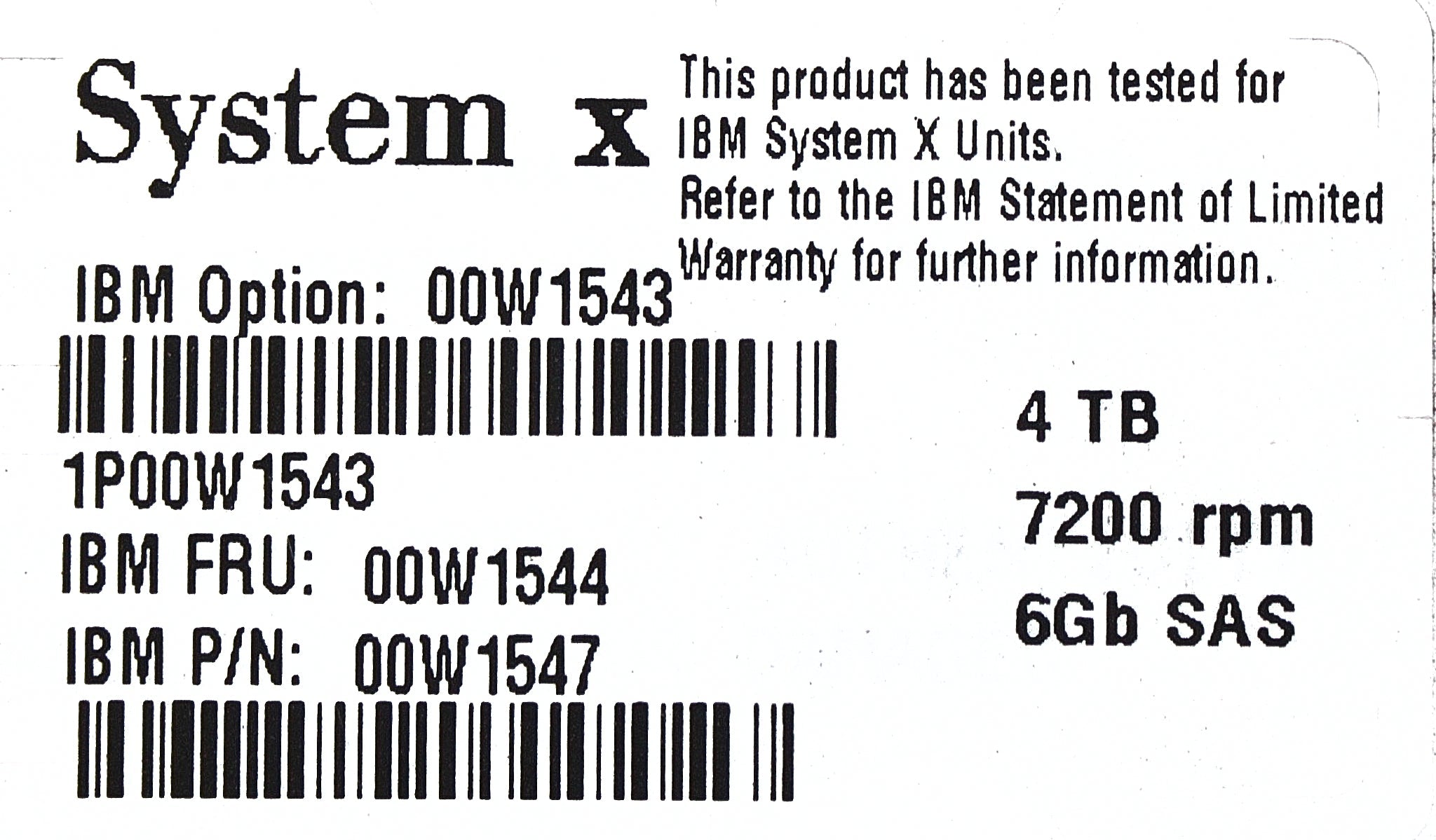 IBM 00W1544 4TB 7.2K NL SAS SED 3.5" HDD