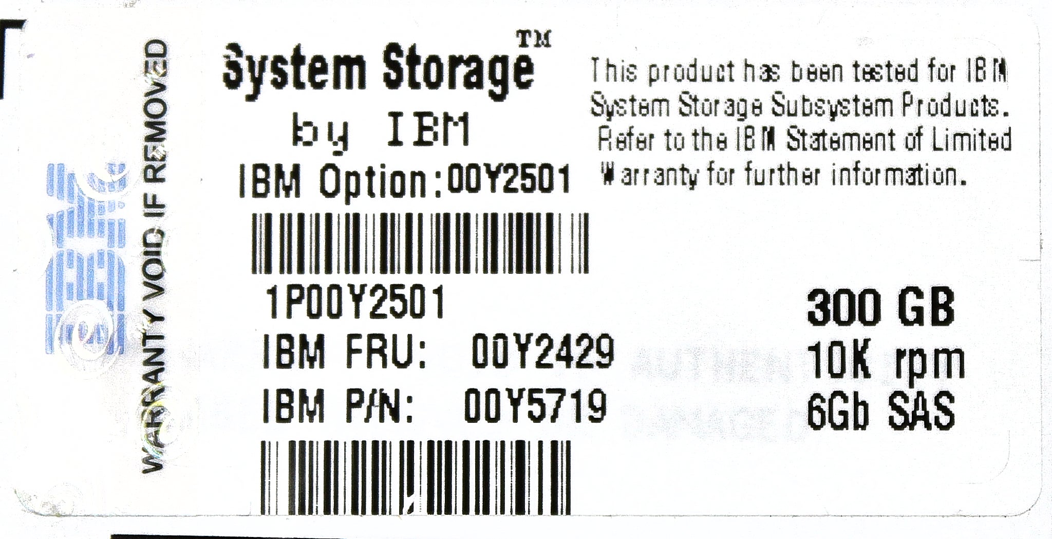 IBM 00Y2429 300GB 10K SAS 6GB 2.5" V3700