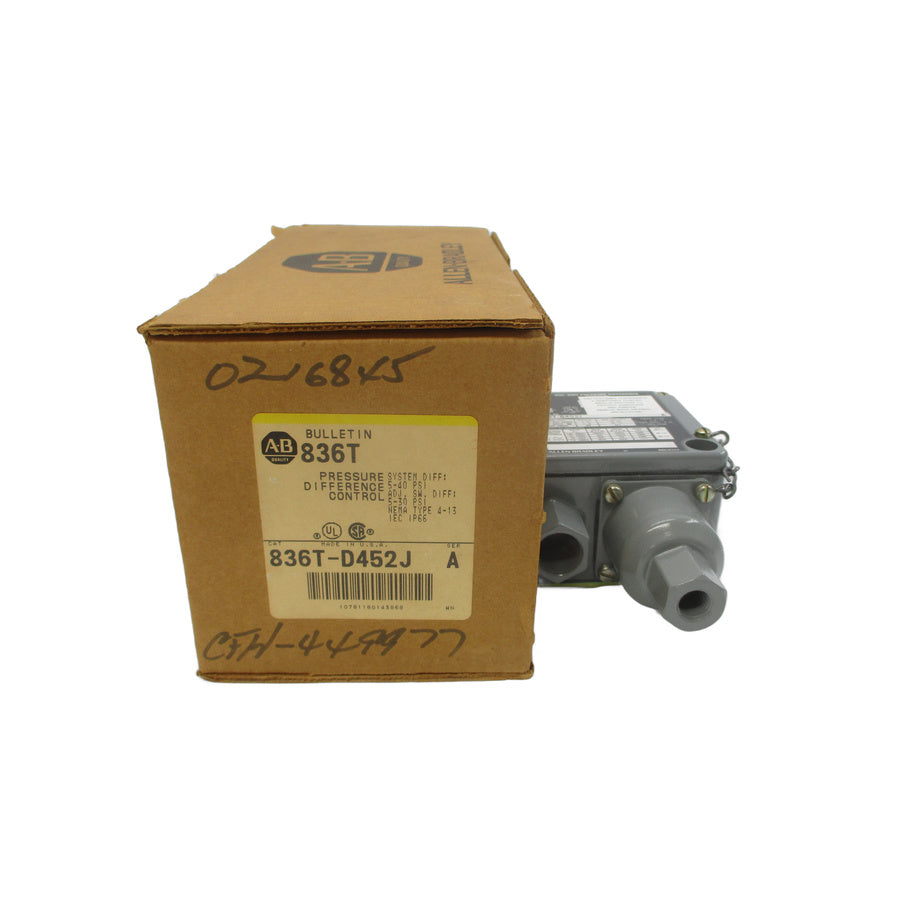 ALLEN BRADLEY 836T-D452J SER. A 120-600VAC 60A 5-30PSI (BR/YL) NSMP