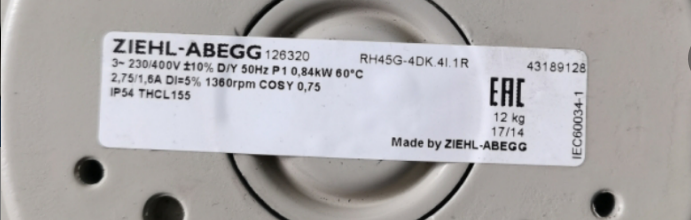 Brand new RH45G-4DK.4I.1R  ZIEHL-ABEGG centrifugal fan 3-400V 50HZ