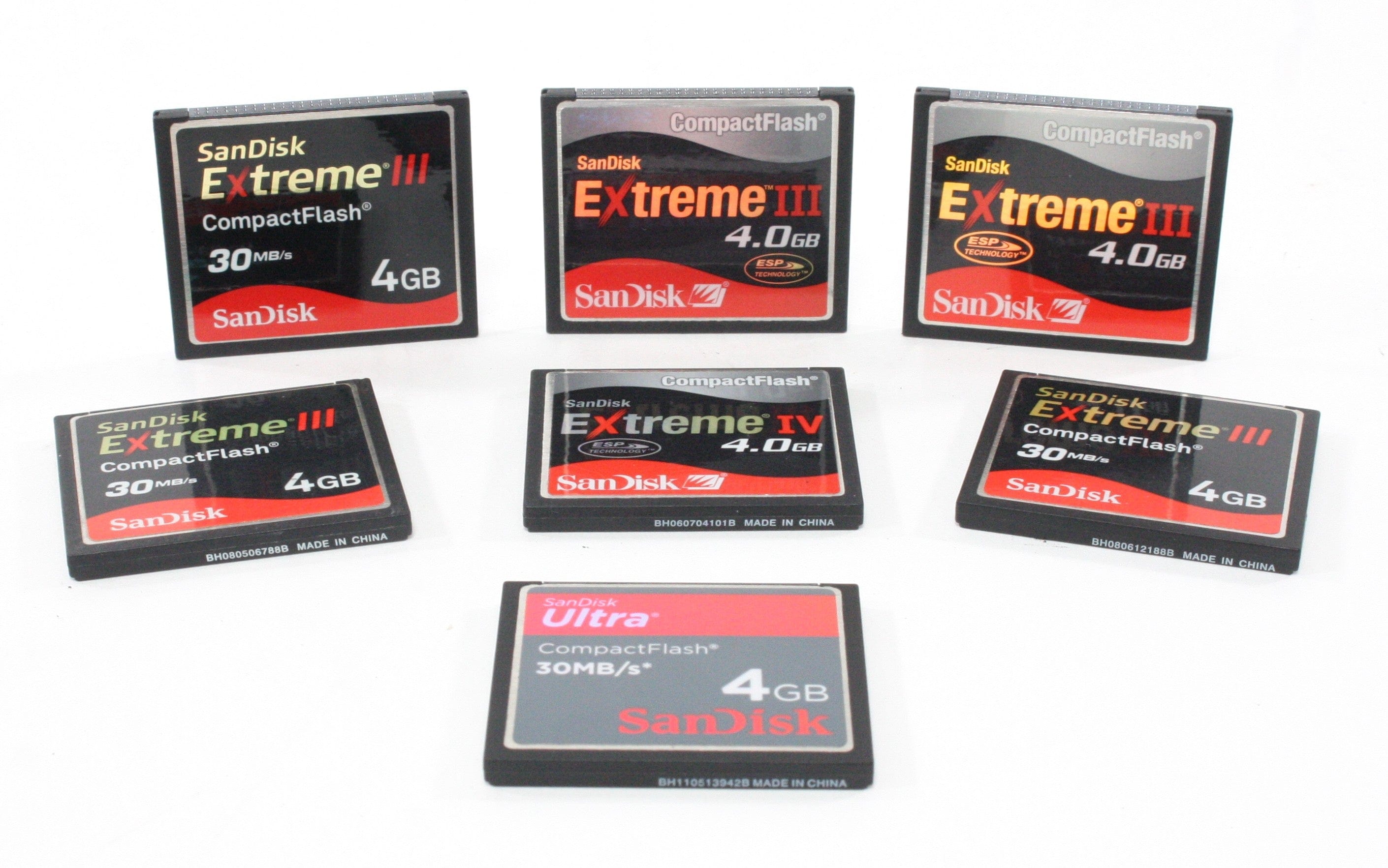 Lot of 10 SanDisk CompactFlash Memory Cards (3 - 8GB/7- 4GB)