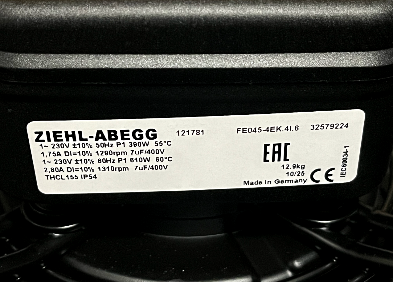 FE045-4EK.4I.6 ZIEHL-ABEGG Axial Fan 230V 0.61kW 2.8A 1310rpm