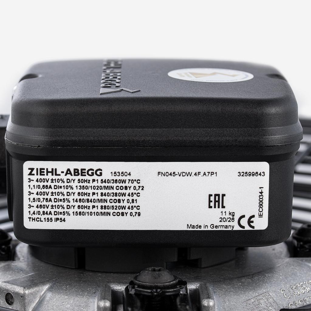 FN045-VDW.4F.A7P1  ZIEHL-ABEGG Axial Fan 400V 0.32/0.88 kW 0.66/1.40A 1560/1020rpm