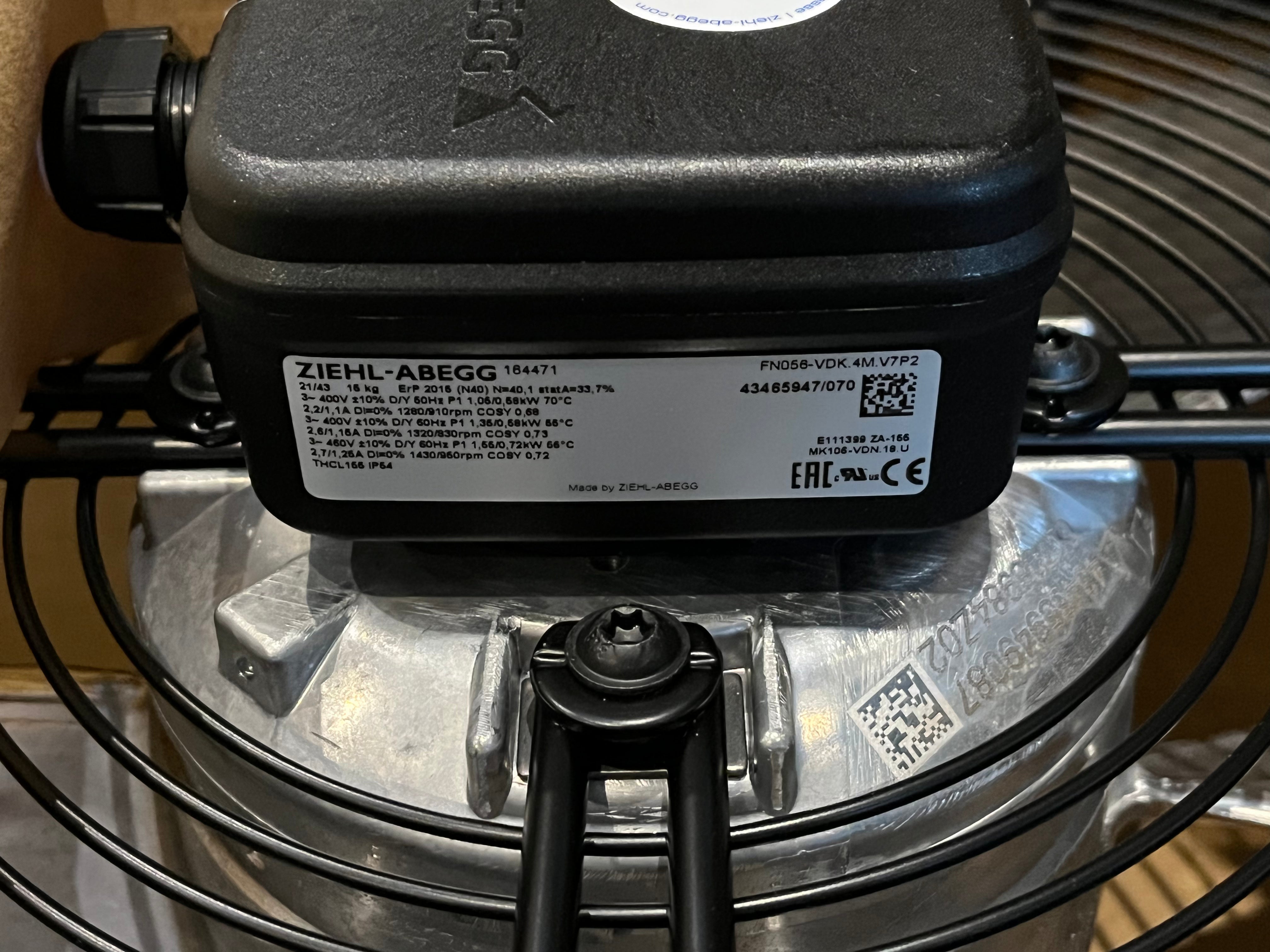 FN056-VDK.4M.V7P2  ZIEHL-ABEGG Axial Fan 400V 1.55/0.58kW 1.1/2.7A 910/1430rpm