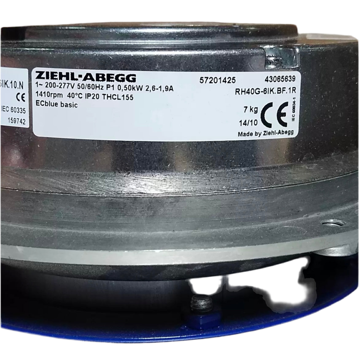RH40G-6IK.BF.1R 57201423 ZIEHL-ABEGG centrifugal fan 1-200-277V 50/60HZ 0.5kW 2.6/1.9A 1410rpm