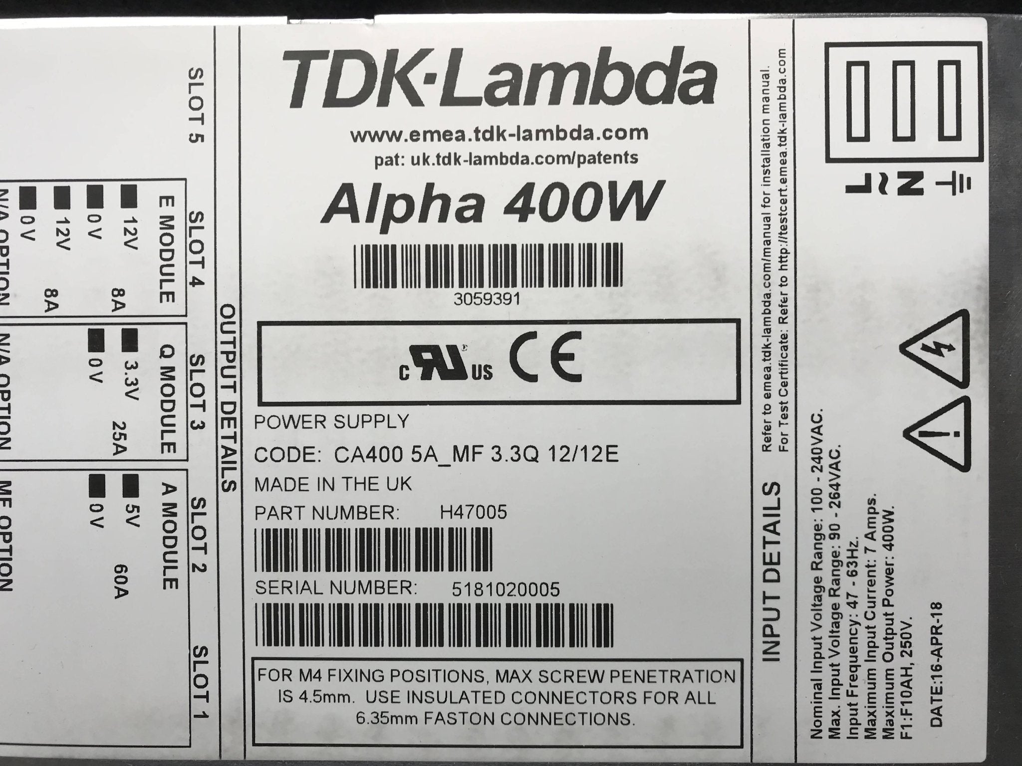 NEW Power Supply Alpha 400W (3059391Siemens