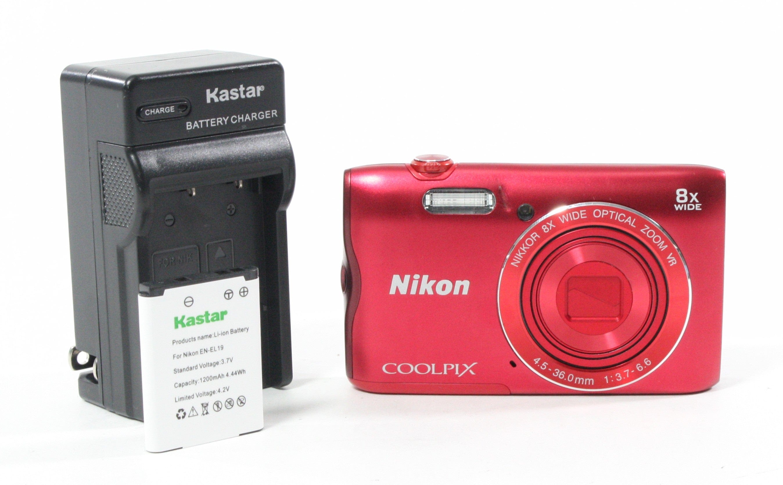 Nikon Coolpix A300 Digital Camera (Red) 8x Zoom 20.1mp