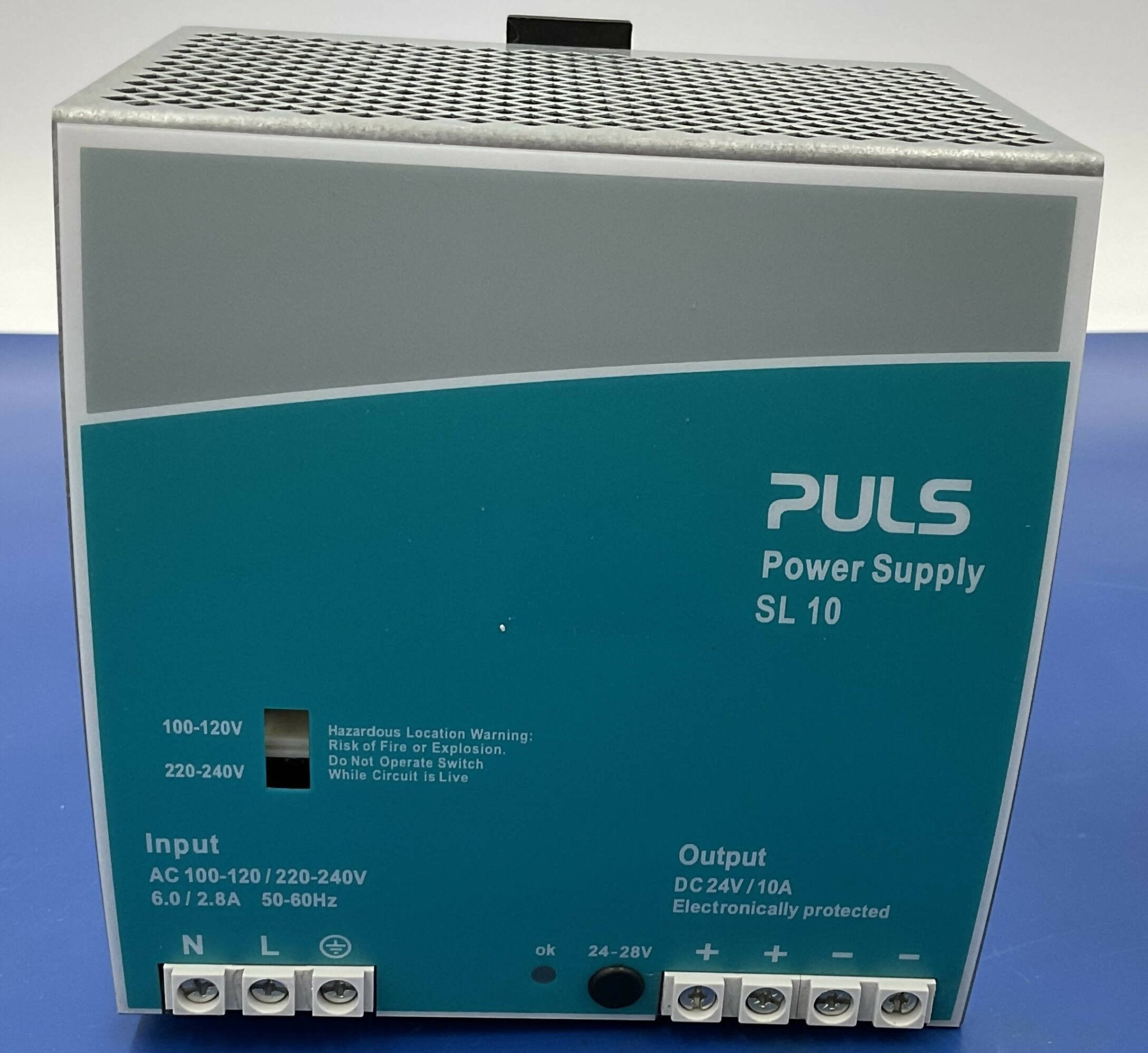 Siemens SL10.100 - PULS DIN Rail Power Supply 24V 10A Front View | Alo Tech Solutions