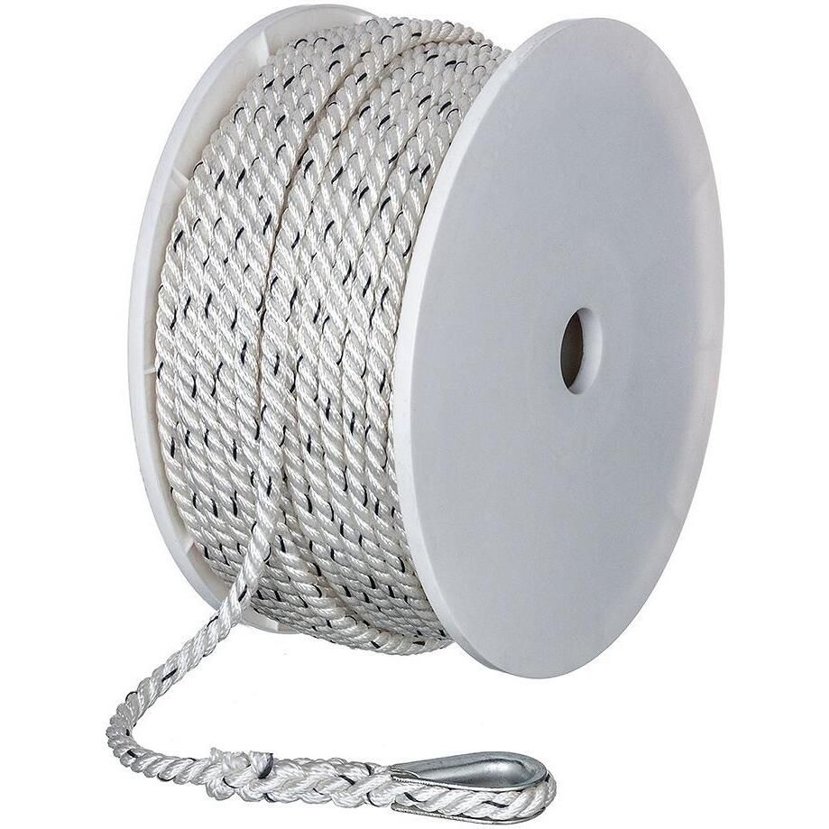 Seachoice 47911 Premium 3-Strand Twisted Nylon Anchor Line White w/ Blue Tracer, 3/8" x 200'