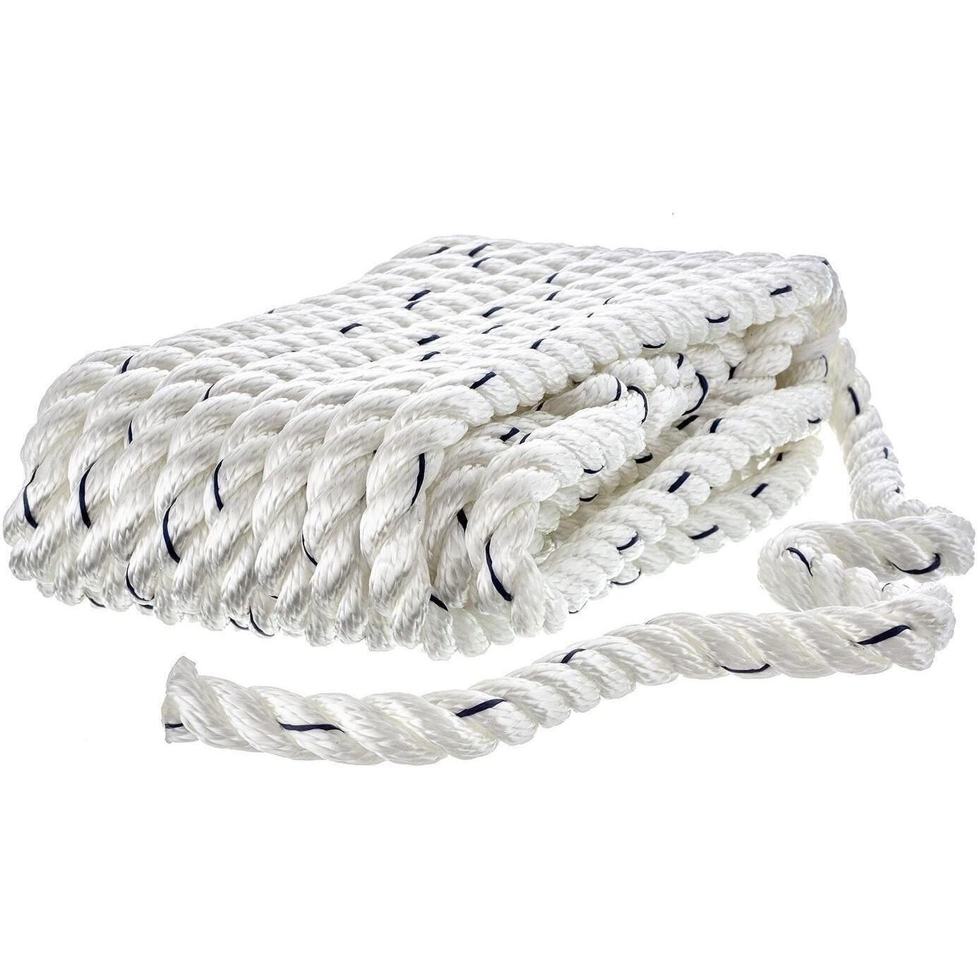Seachoice 47581 Premium 3-Strand Twisted Nylon Dock Line, White w/ Blue Tracer, 1/2" x 30'