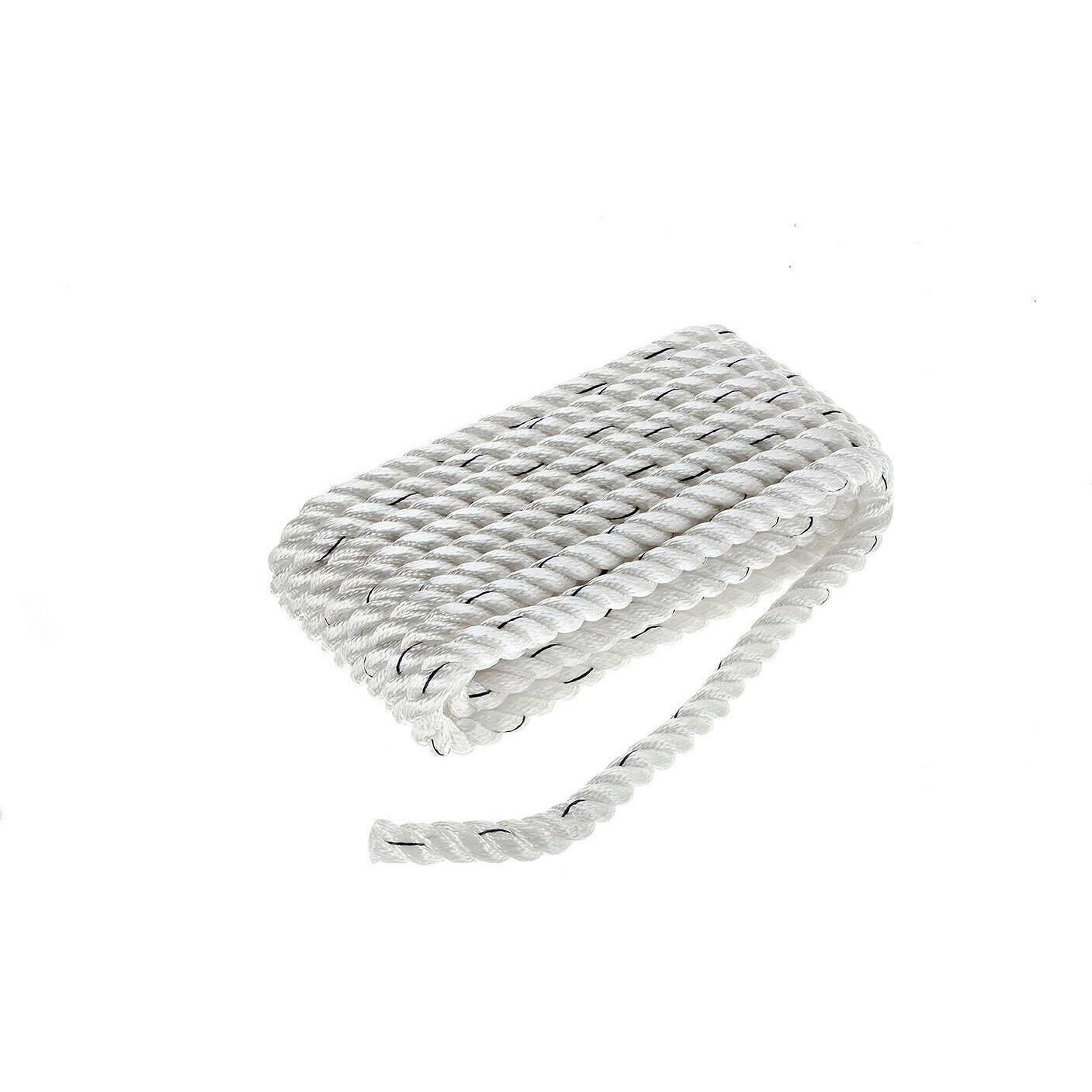 Seachoice 47591 Premium 3-Strand Twisted Nylon Dock Line, White w/ Blue Tracer, 5/8" x 20'