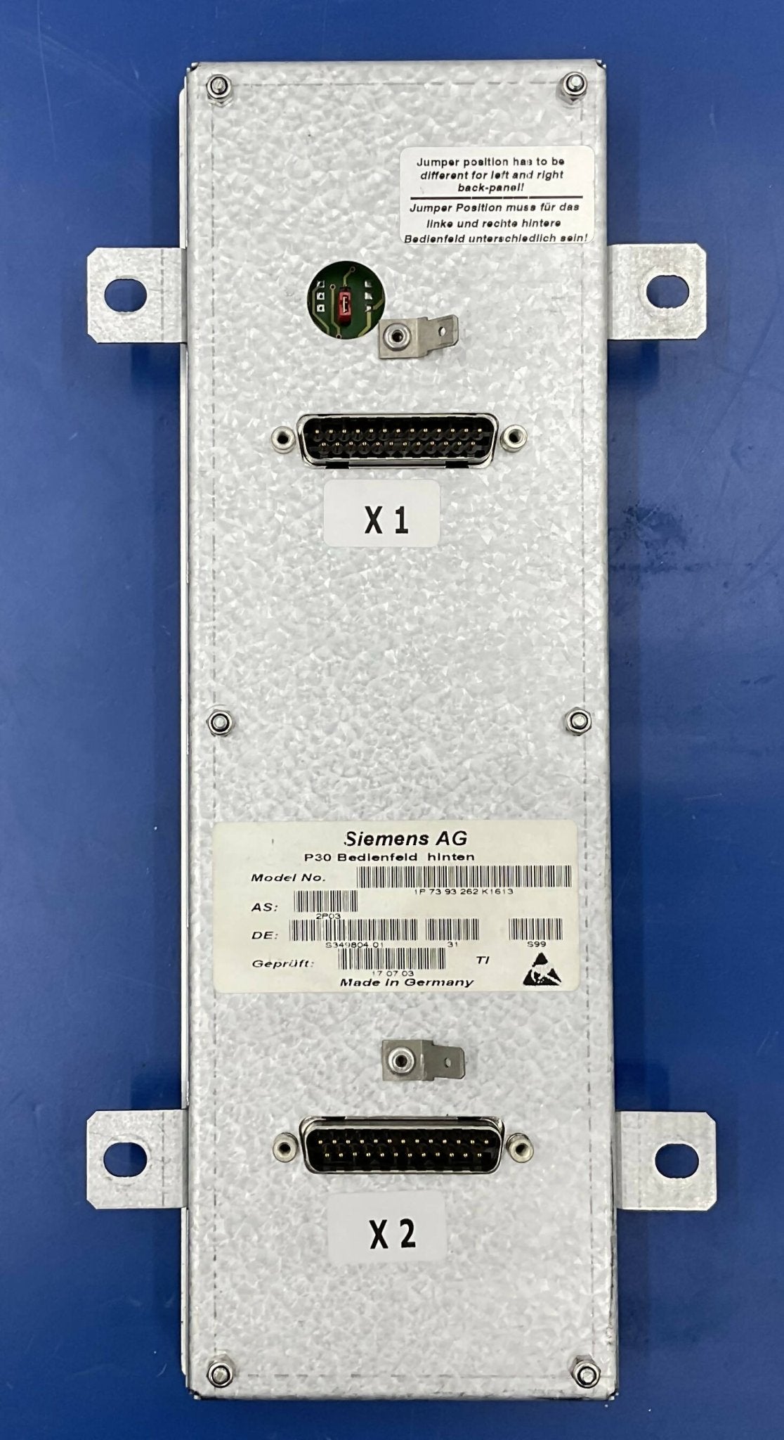 Siemens 7393262 - Rear Control Panel Assembly Unit Label | Alo Tech Solutions