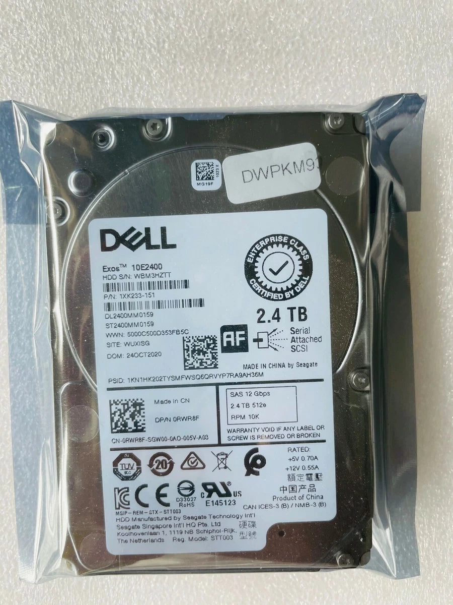 For Dell 2.4TB 10K SAS 2.5" 12Gbps HDD Hard Drive ST2400MM0159 RWR8F 0RWR8F