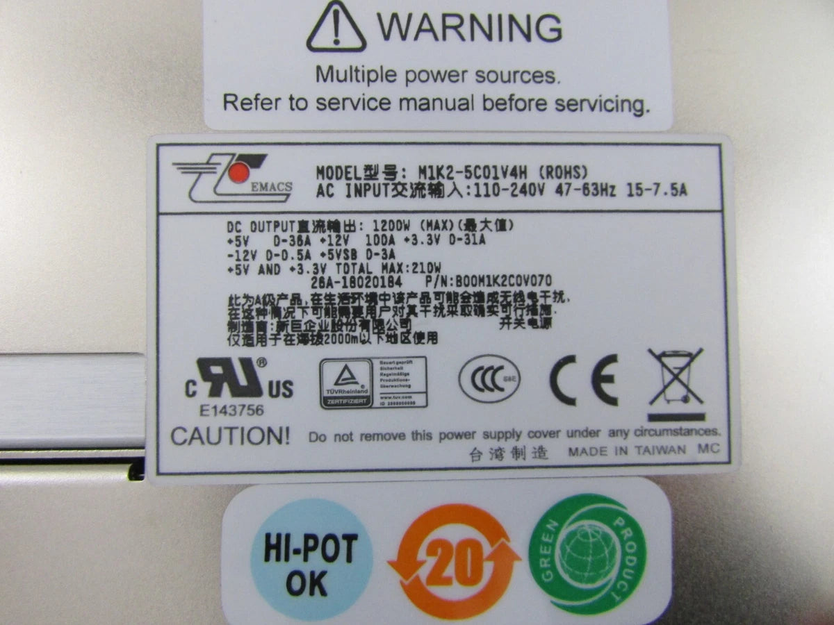 Zippy EMACS M1K2-5C01V4H 1U 1200w Redundant Server Power Supply w/ 2x Modules