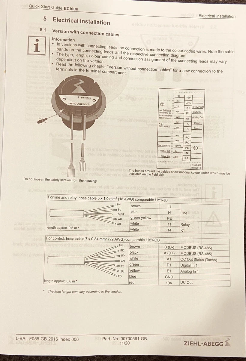 Ziehl-Abegg RH35V-6IK.BD.VR 110 V AC Centrifugal Fan 2500 CFM, Germany