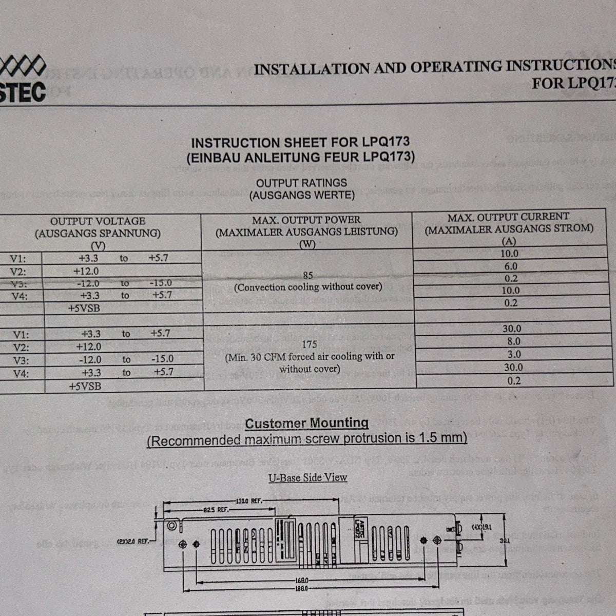 Astec LPQ173 Switching Power Supply