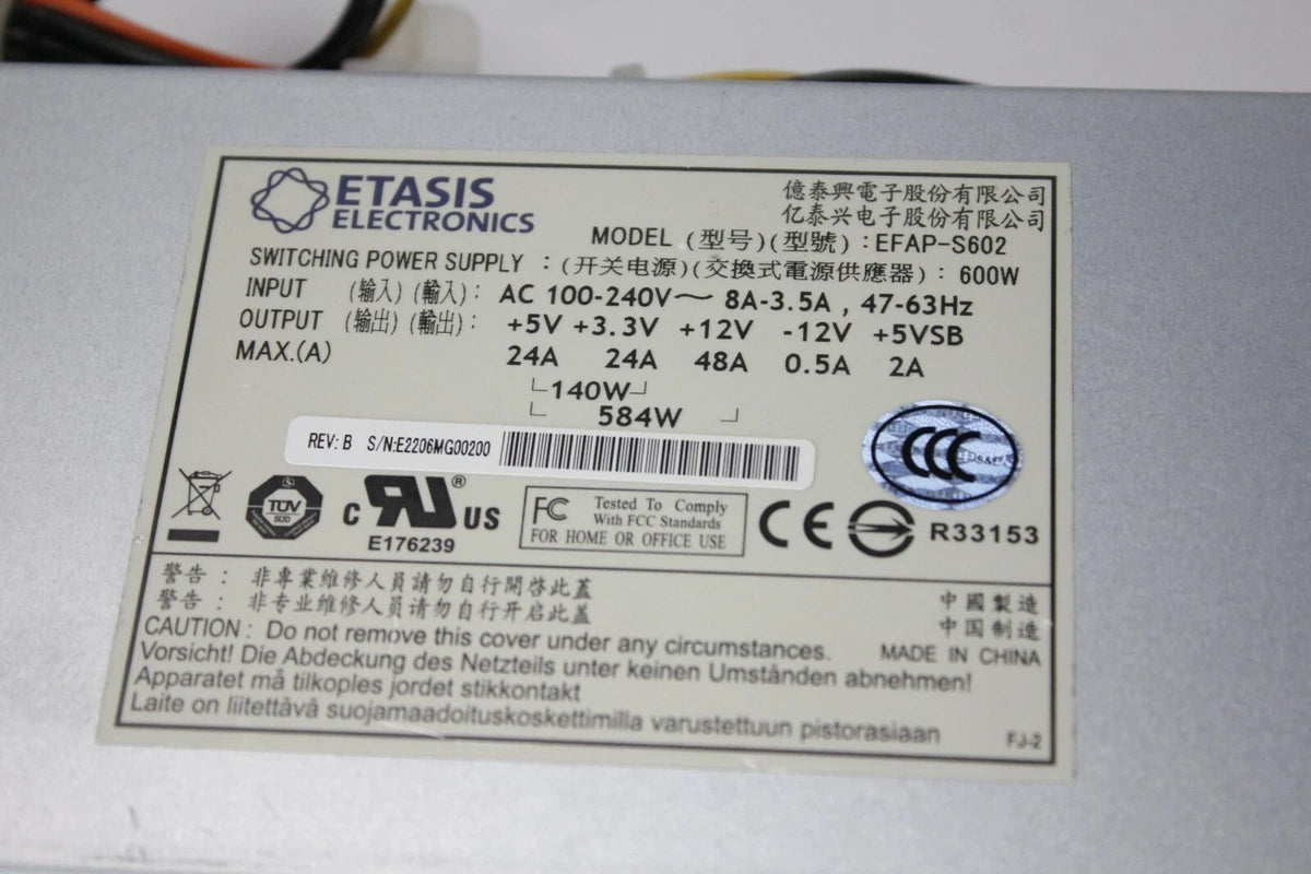 Etasis EFAP-S602 Power Supply 600W MAX POWER SUPPLY