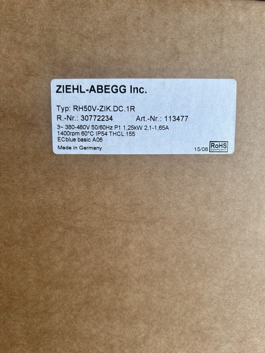 ZIEHL-ABEGG EC Blue Centrifugal Fan RH50V-ZIK.DC.1R
