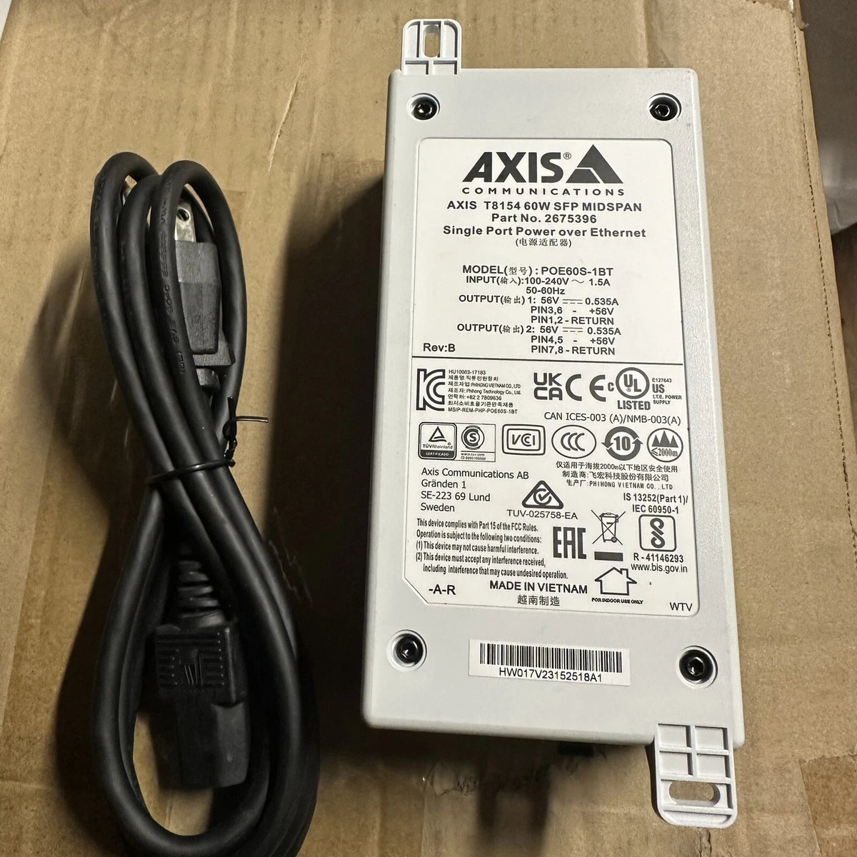 AXIS COMMUNICATION, 5901-001-01, T8154 60W SFP MIDSPAN, POE60S-1BT 56V,