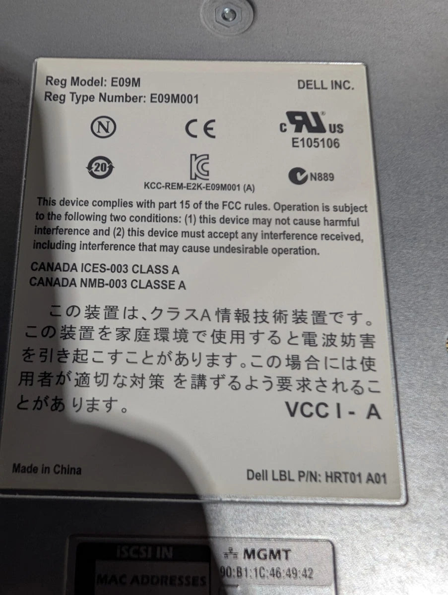 Dell CHWR1 EqualLogic 12 iSCSI 1g Controller Ps4100 HRT01 E09M/E09M001 #Y26