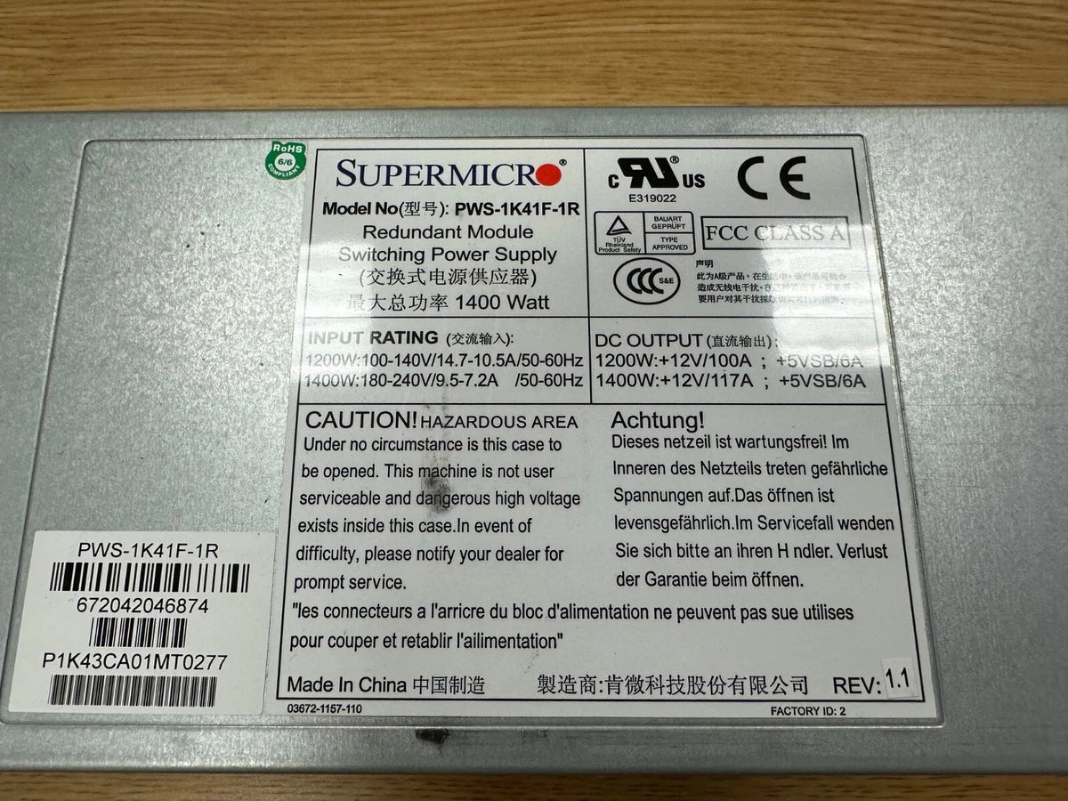 Supermicro PWS-1K41F-1R 1200W 1400W Switching Power Supply