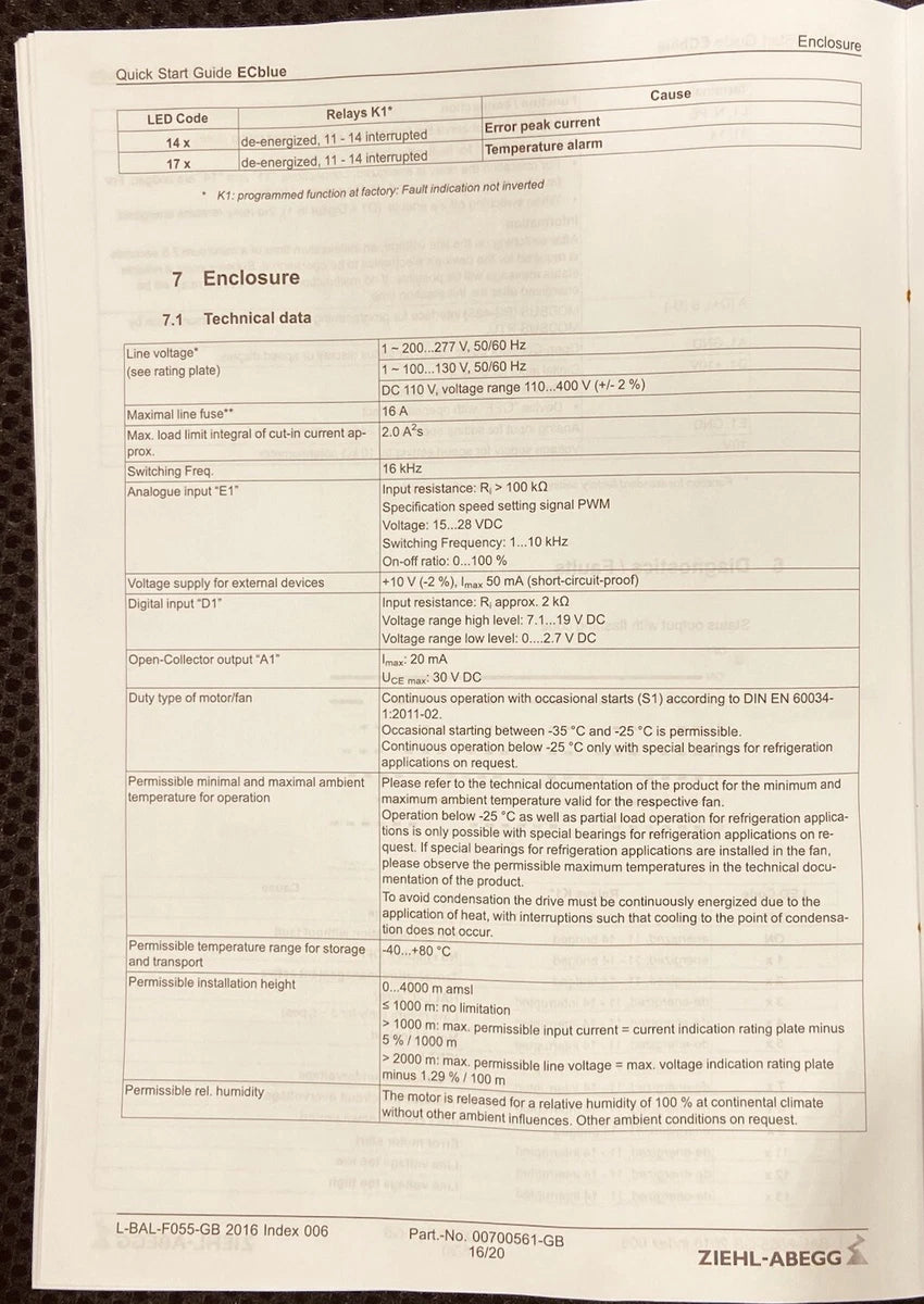 Ziehl-Abegg RH35V-6IK.BD.VR 110 V AC Centrifugal Fan 2500 CFM, Germany