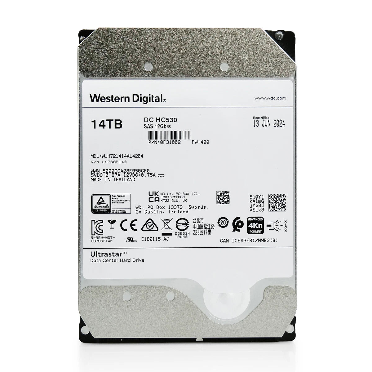 WD DC HC530 14TB 7.2K RPM SAS 12Gb/s 4Kn 3.5" HDD WUH721414AL4204 0F31002