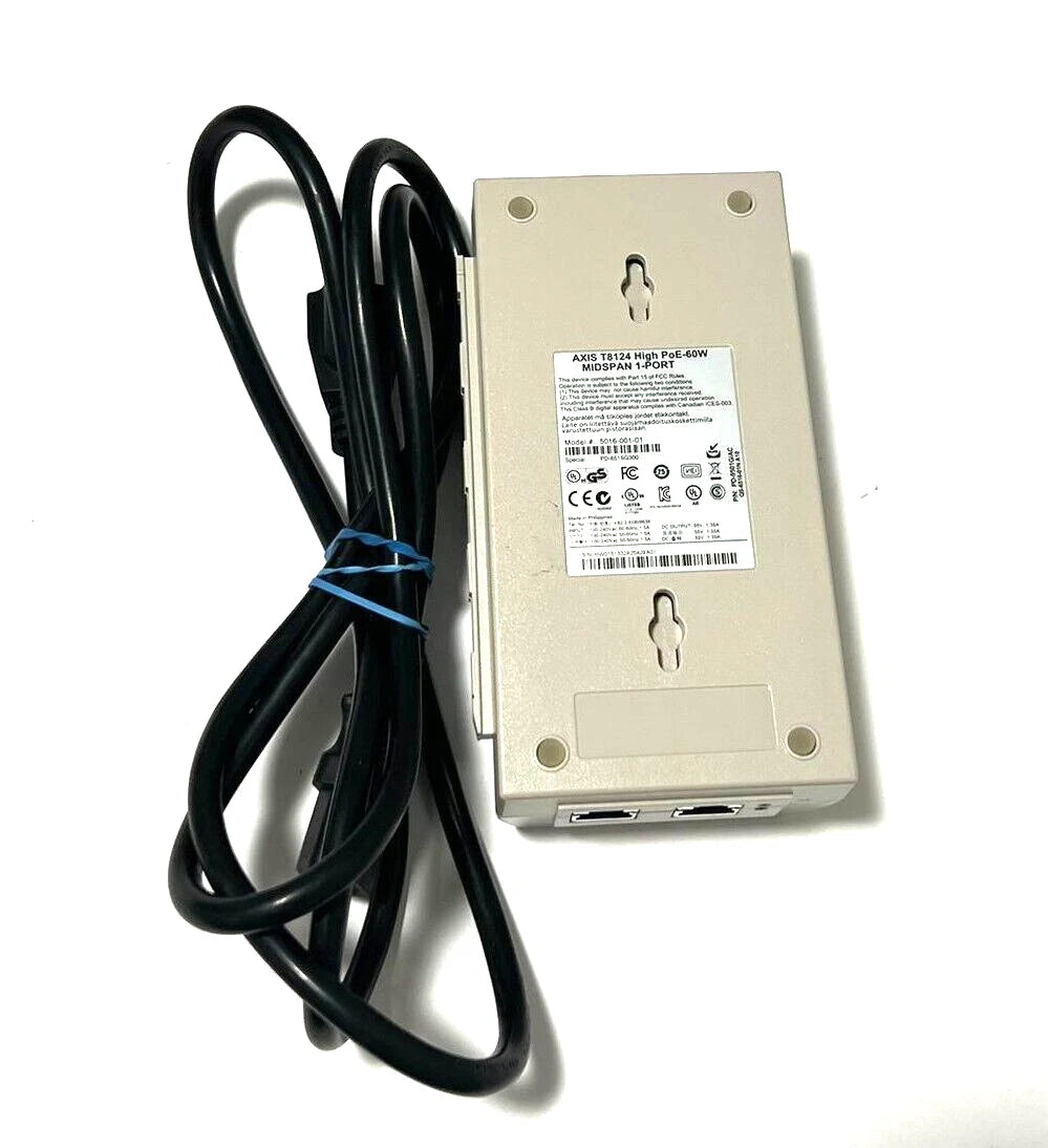 Axis Communications T8124 High POE Midspan 1 PORT Model 5016-001-01
