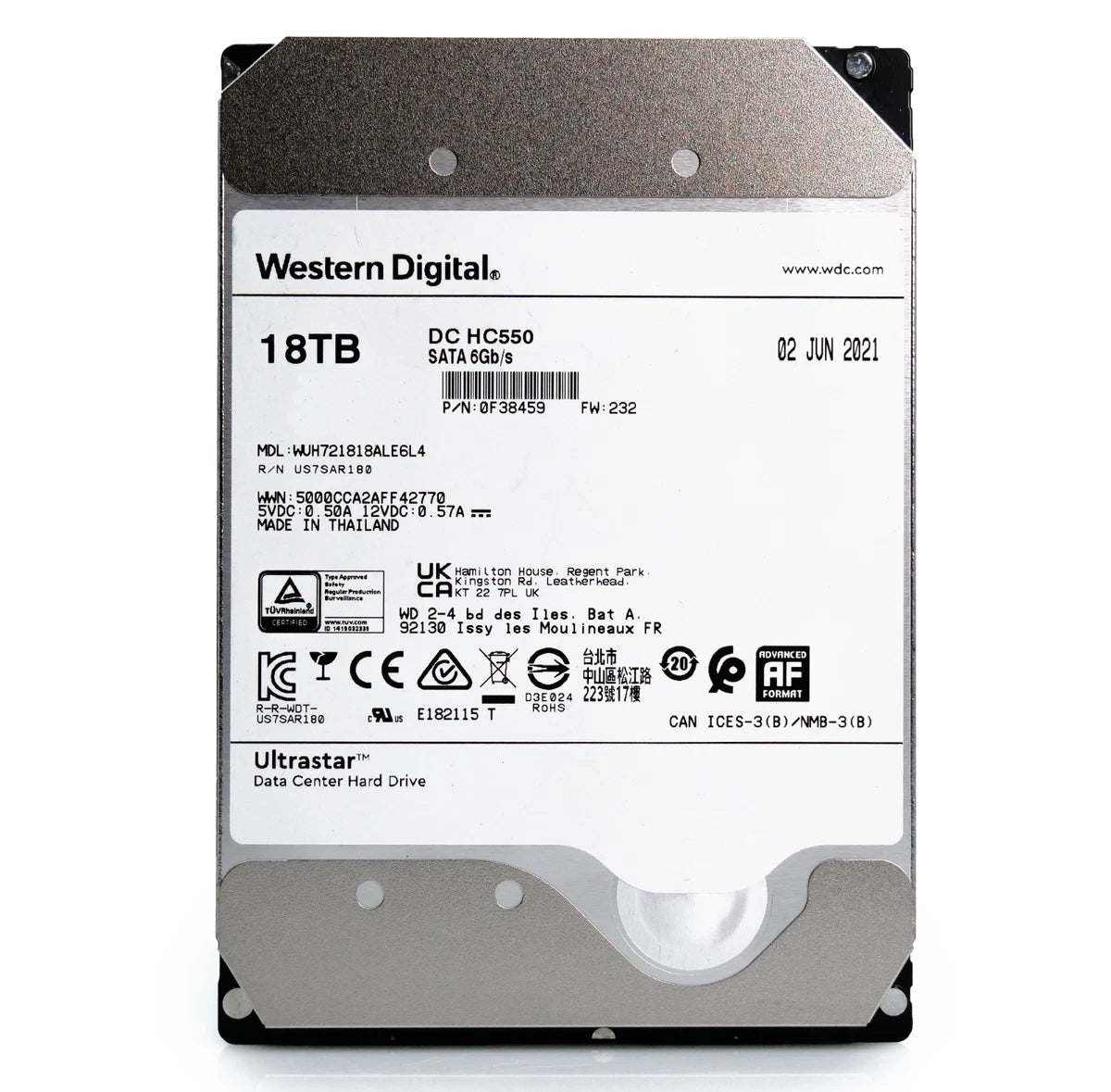 WD Ultrastar DC HC550 18TB 7.2K SATA 6Gb/s 3.5" HDD - WUH721818ALE6L4 0F38459