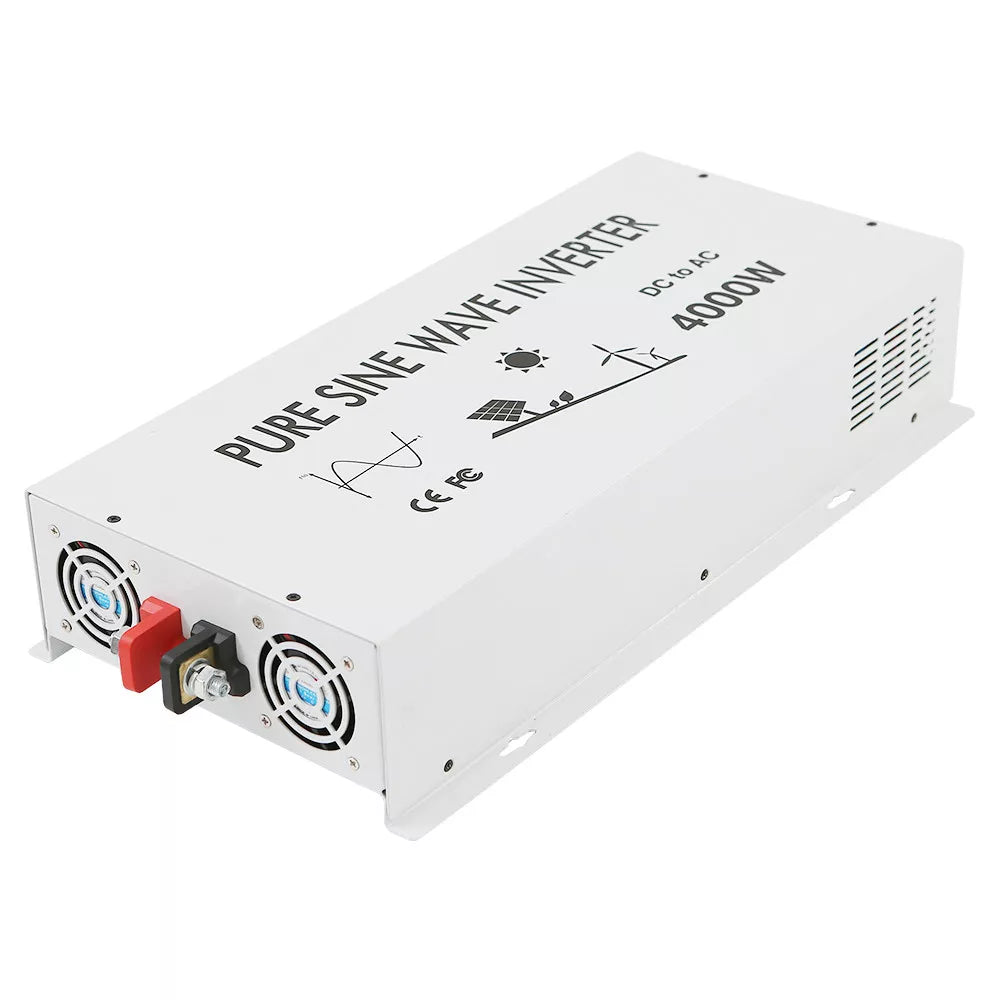 4000 W Pure Sine Wave Inverter 12V to 120V Power Home Solar System Generator Car